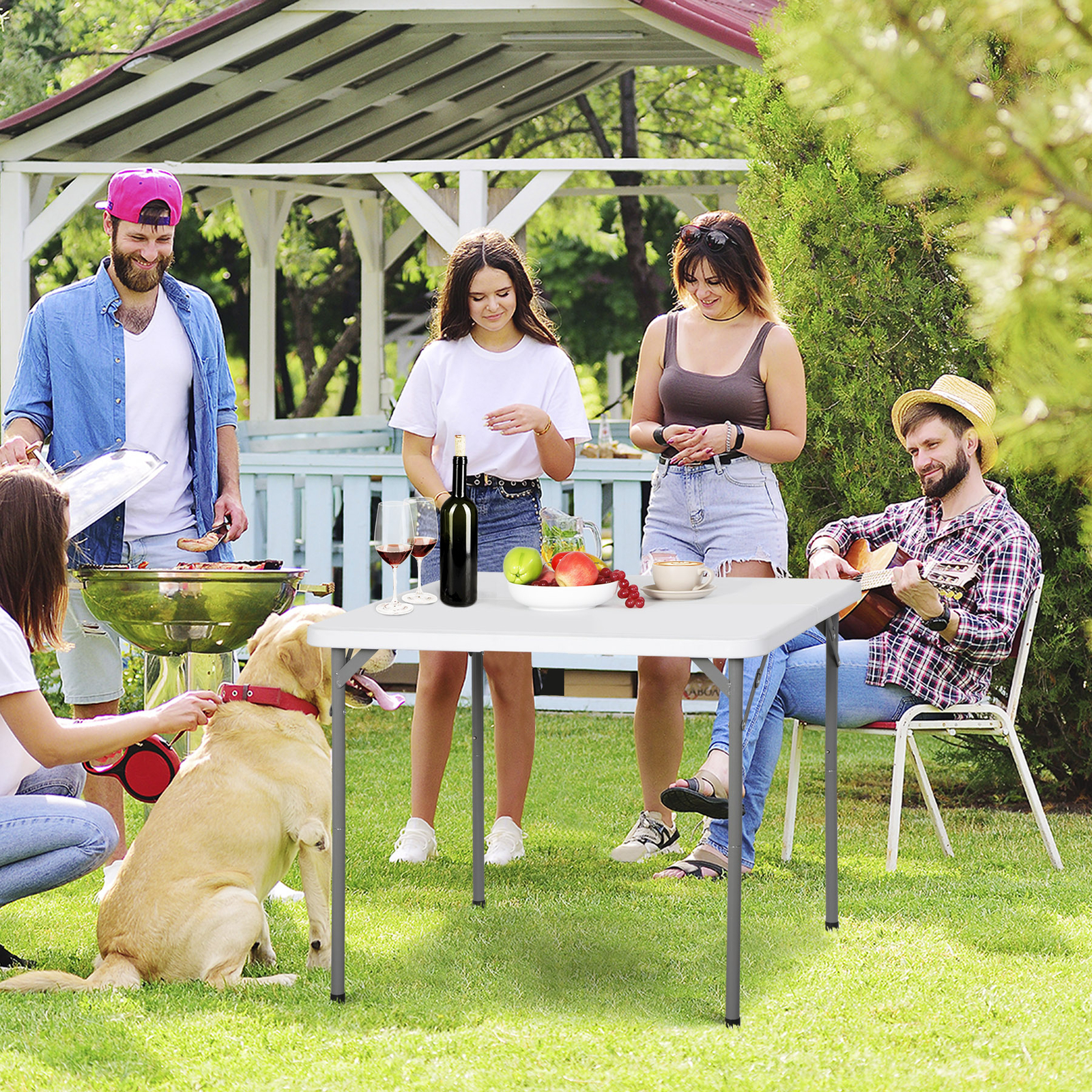 Heavy Duty 34″ Folding Table Plastic Square Card Table w/Carrying Handle White