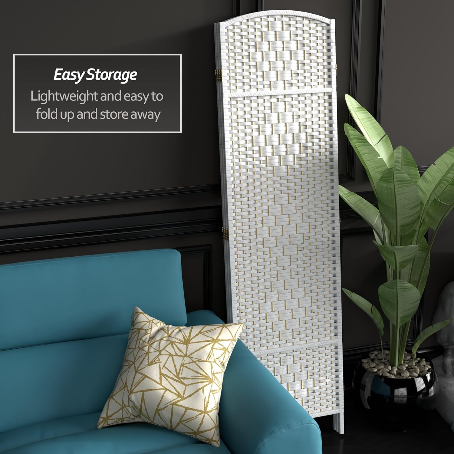 6 Ft. Tall Diamond Weave Fiber White-3 Panel Room Divider
