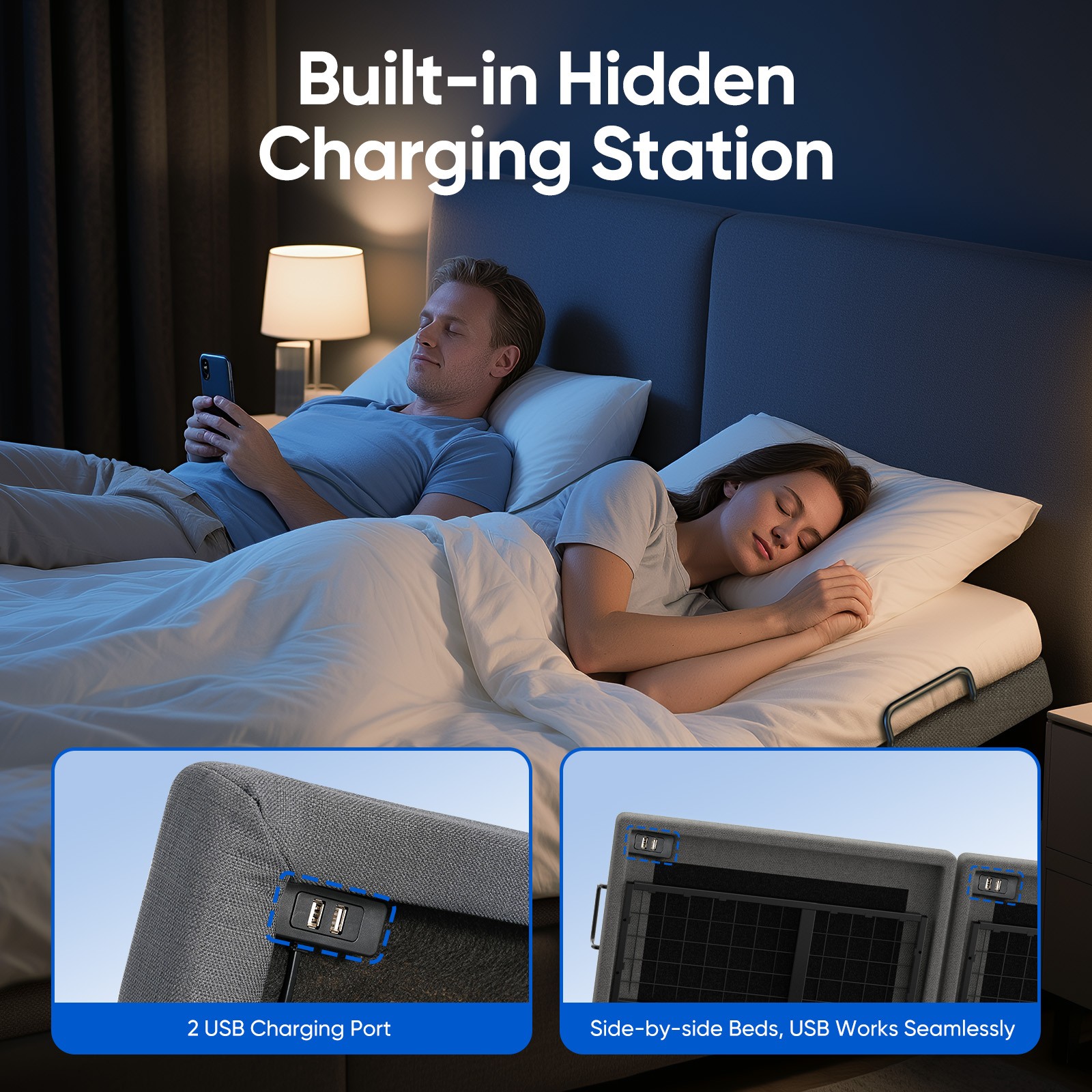 Split King Power Adjustable Bed Frame Upgrade Metal Bed Base Remote Dual Motor
