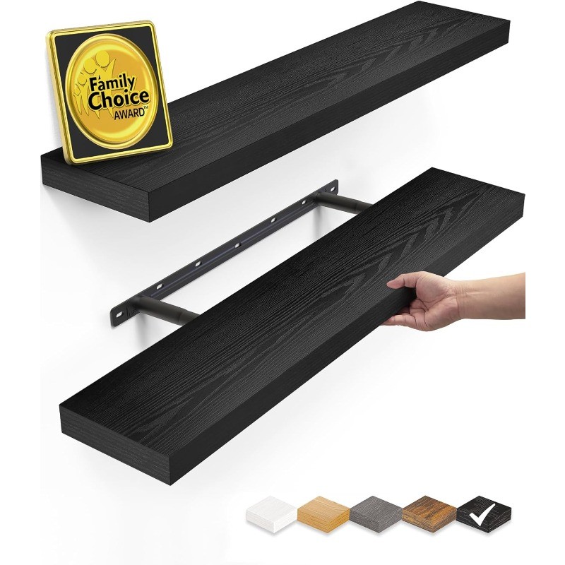 BAYKA Floating Shelves for Wall, 22.5 inches Black Wall Shelves