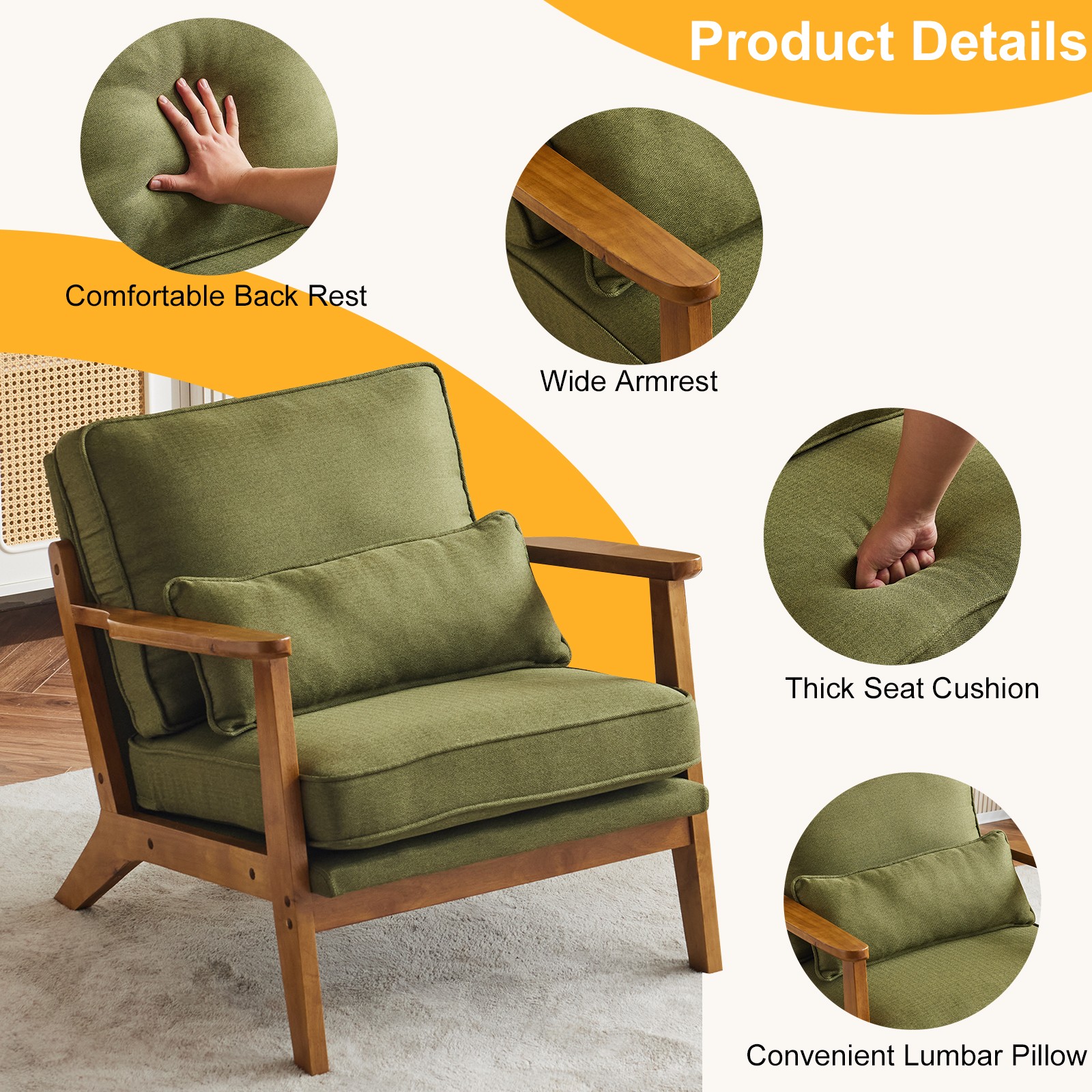 Teddy Fleece Armchair with Lumbar Pillow Comfy Reading Chair for Home Balcony