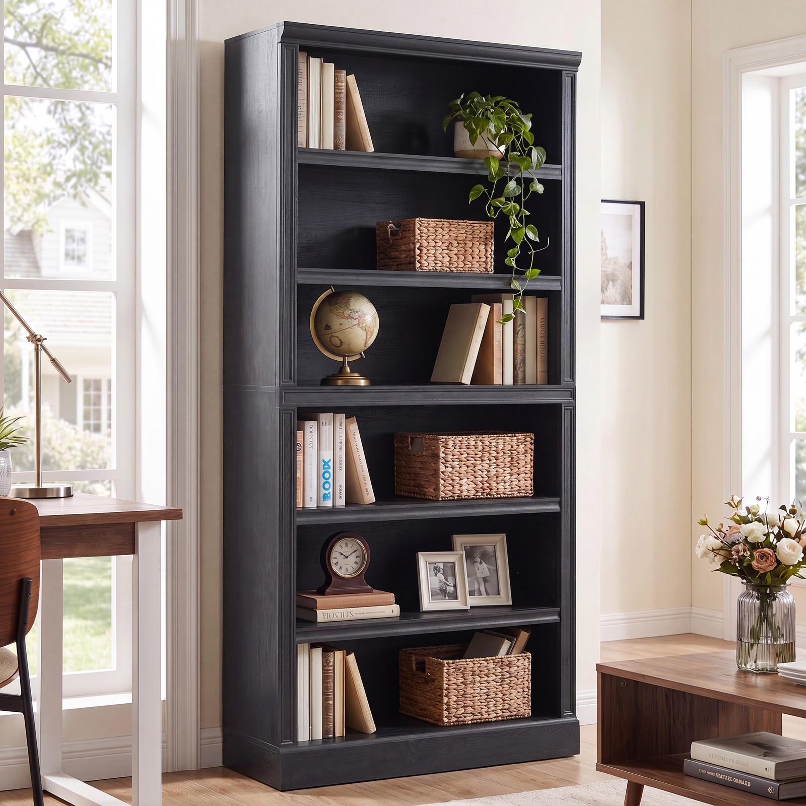 75.2″ Large 6-Tier Bookcase Adjustable Wide Book Bookshelf,Easy Assembly