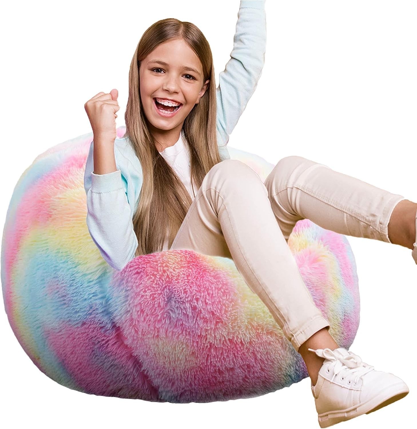 Kids’ 2.5FT Rolling Bean Bag Chair in Soft Faux Fur – Ideal for Playrooms