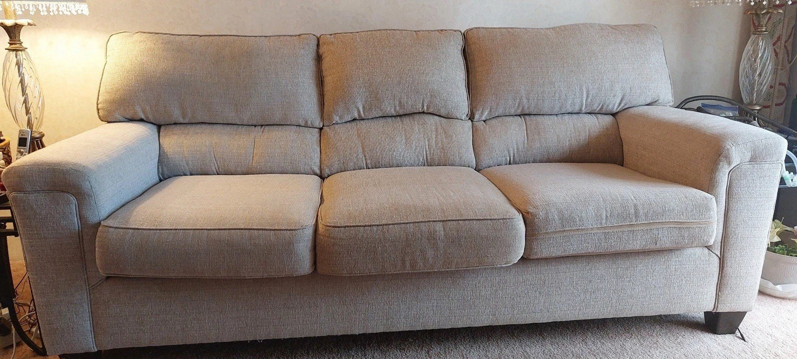 Used Three Seater Beige Couch, 1 and 1/2 years old, mint condition