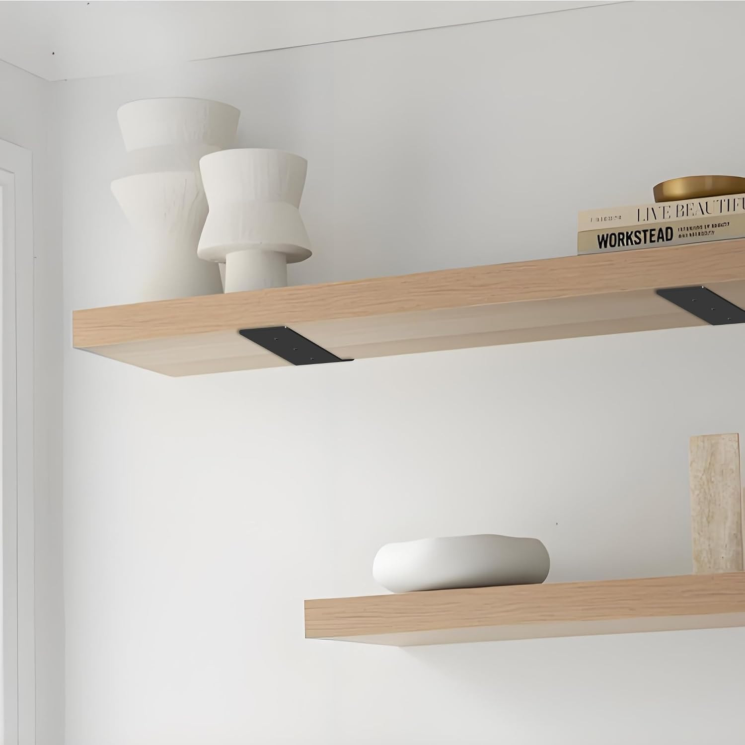 Floating Shelf Brackets,2 Pack Heavy Duty L Brackets for Shelves, 6 Inch Black S