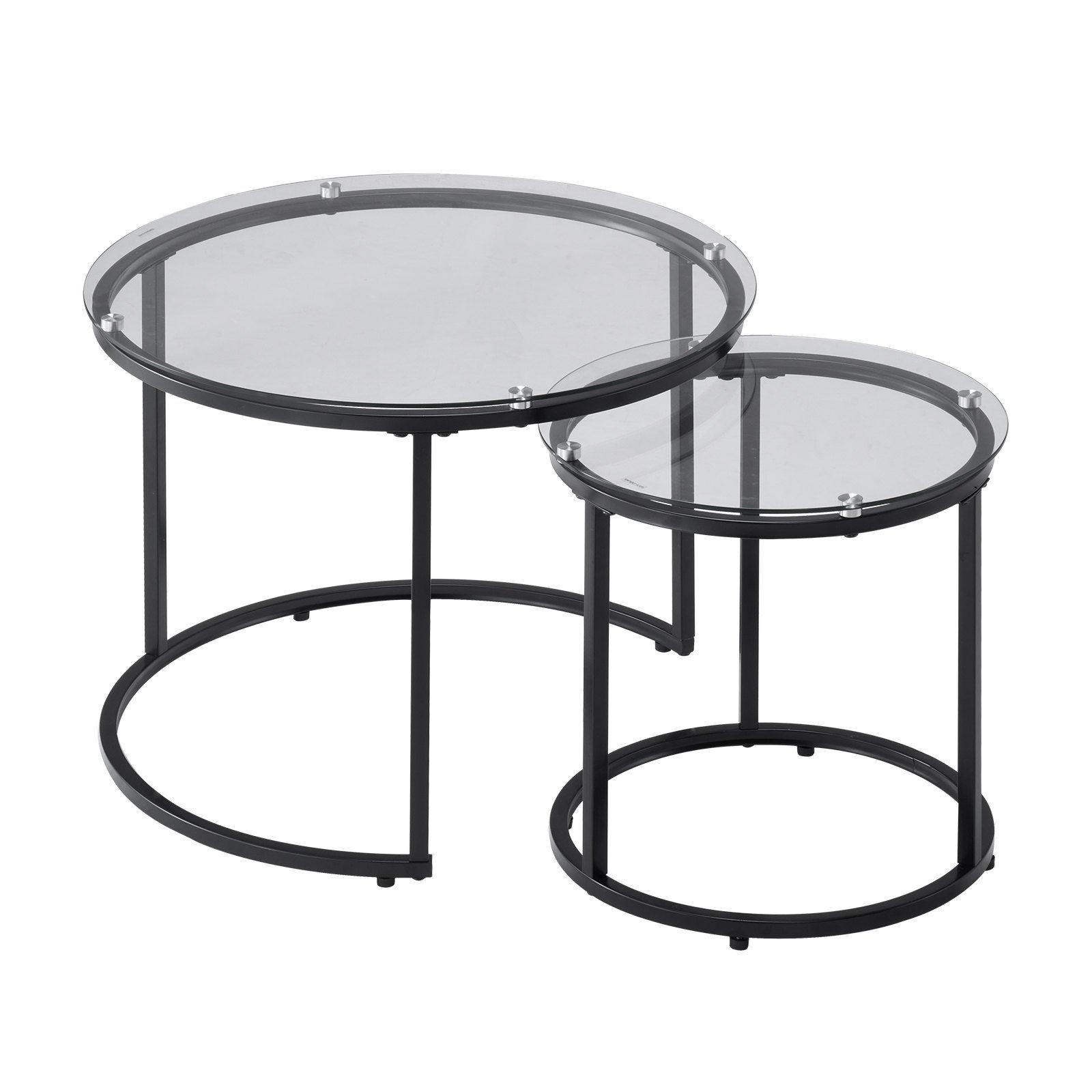 23.6in + 15.8in Dual Round Nesting Tables, Thick Tempered Glass, Steel Frame