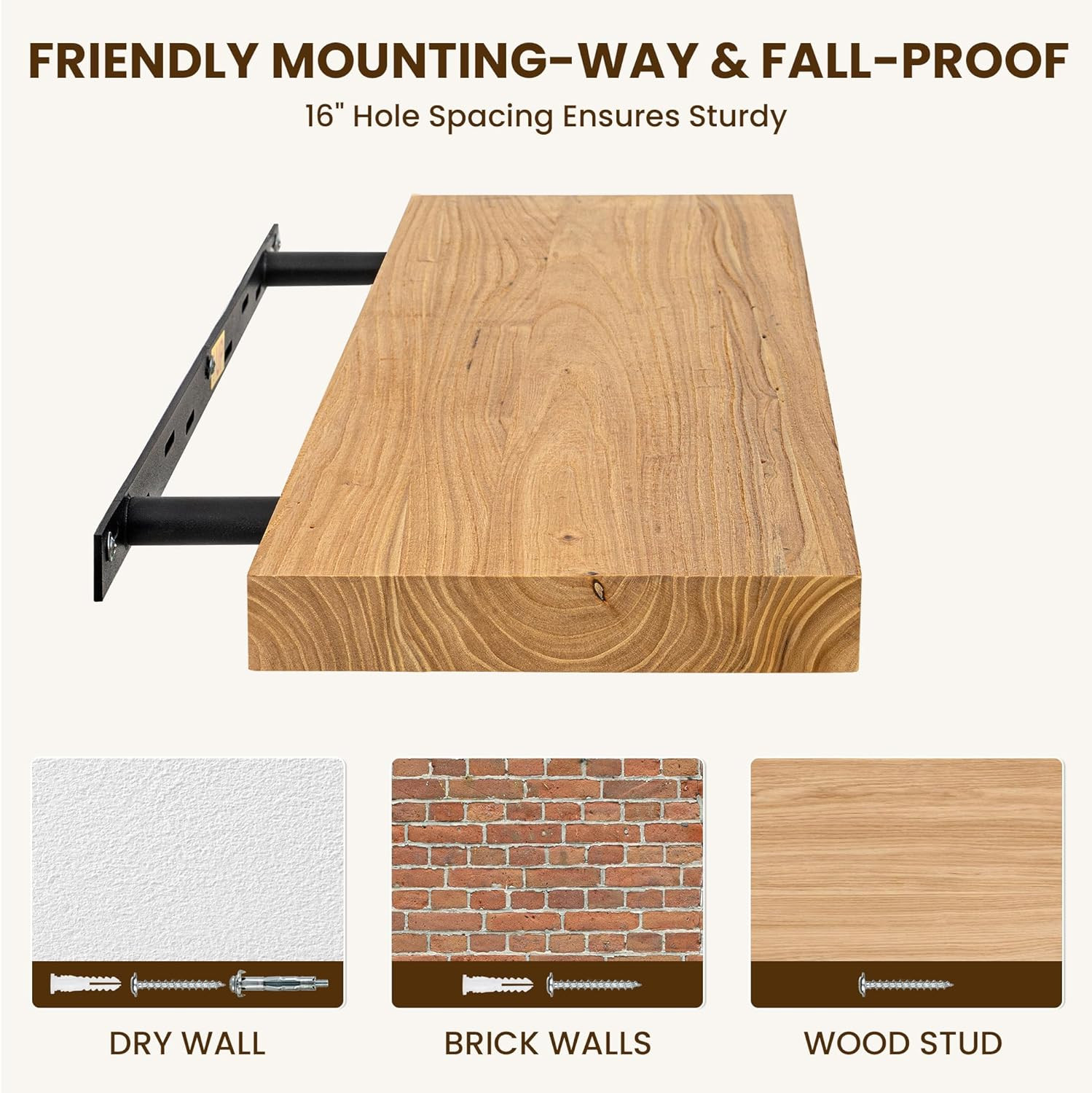 Solid Wood Floating Shelves 30″X8″ Set of 2 – Smooth Edge Elm Wall Mounted Shelf