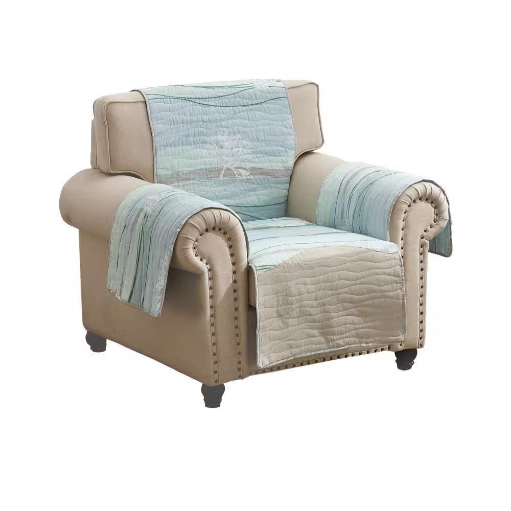 Niha Multicolor Polyester Blend Ocean Wave Print and Quilting Armchair Slipcover