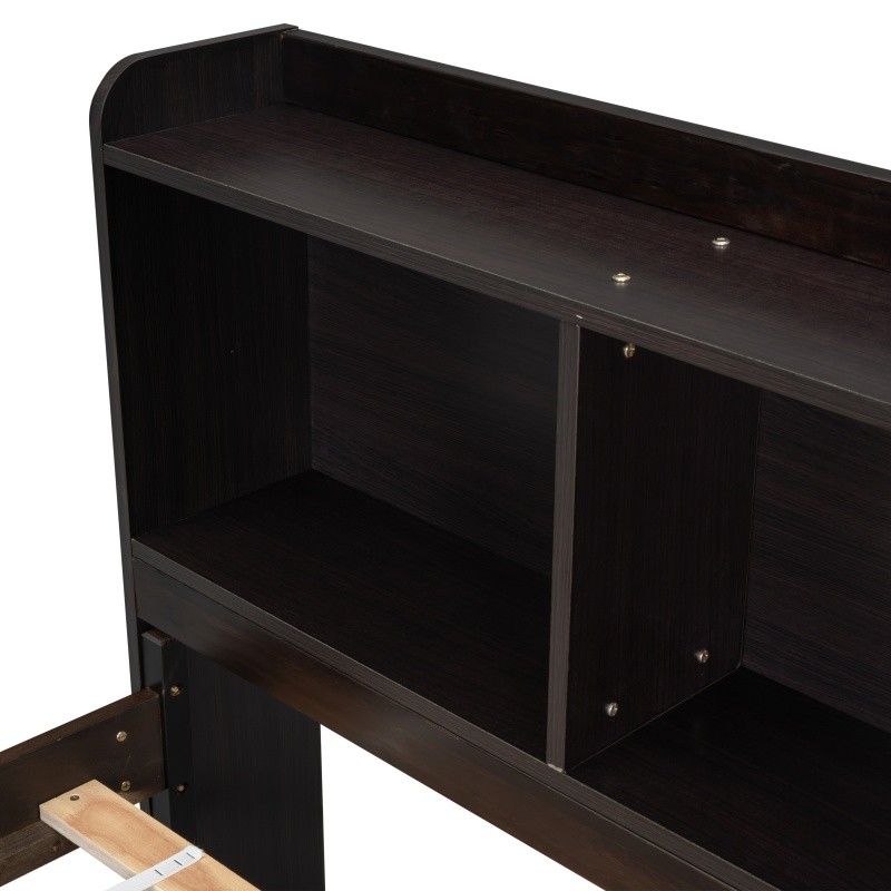 Full Size Wood Storage Bed w/Bookcase,6 Drawers & Bed End Storage Case Espresso
