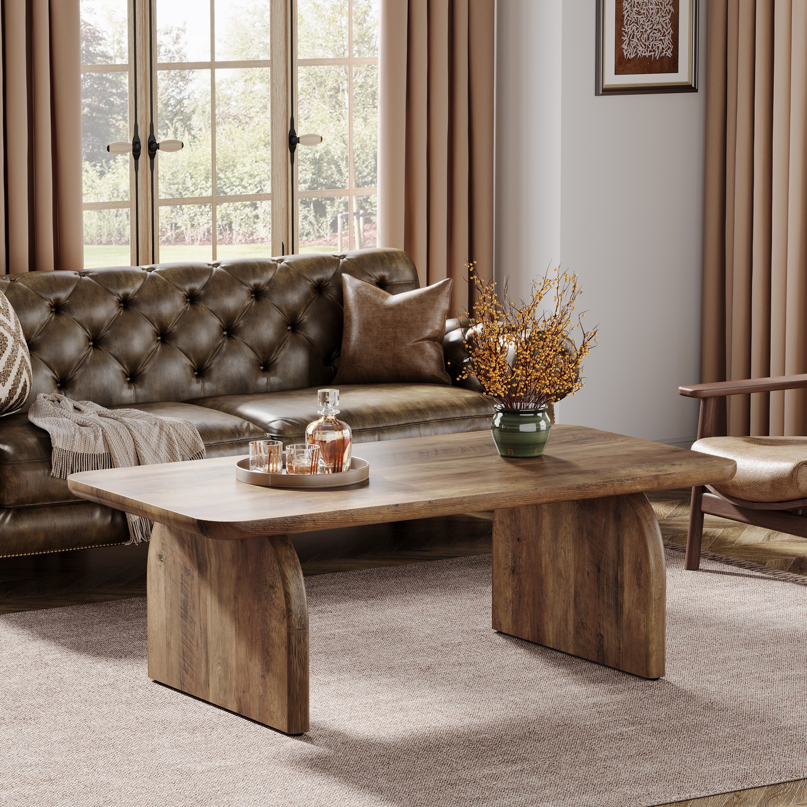 47-Inch Rectangle Coffee Table, Farmhouse Low Cocktail Tea Table for Living Room