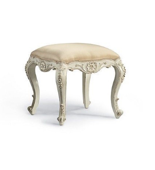 Frontgate Bench Antique White Silk Champagne Upholstered Vanity Stool Vienne