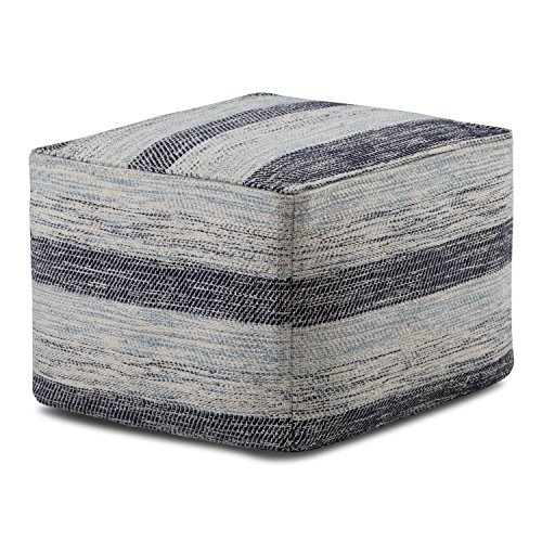 Clay Square Pouf – 18 inch Wide 18″D x 18″W x 14″H Patterned Blue Melange