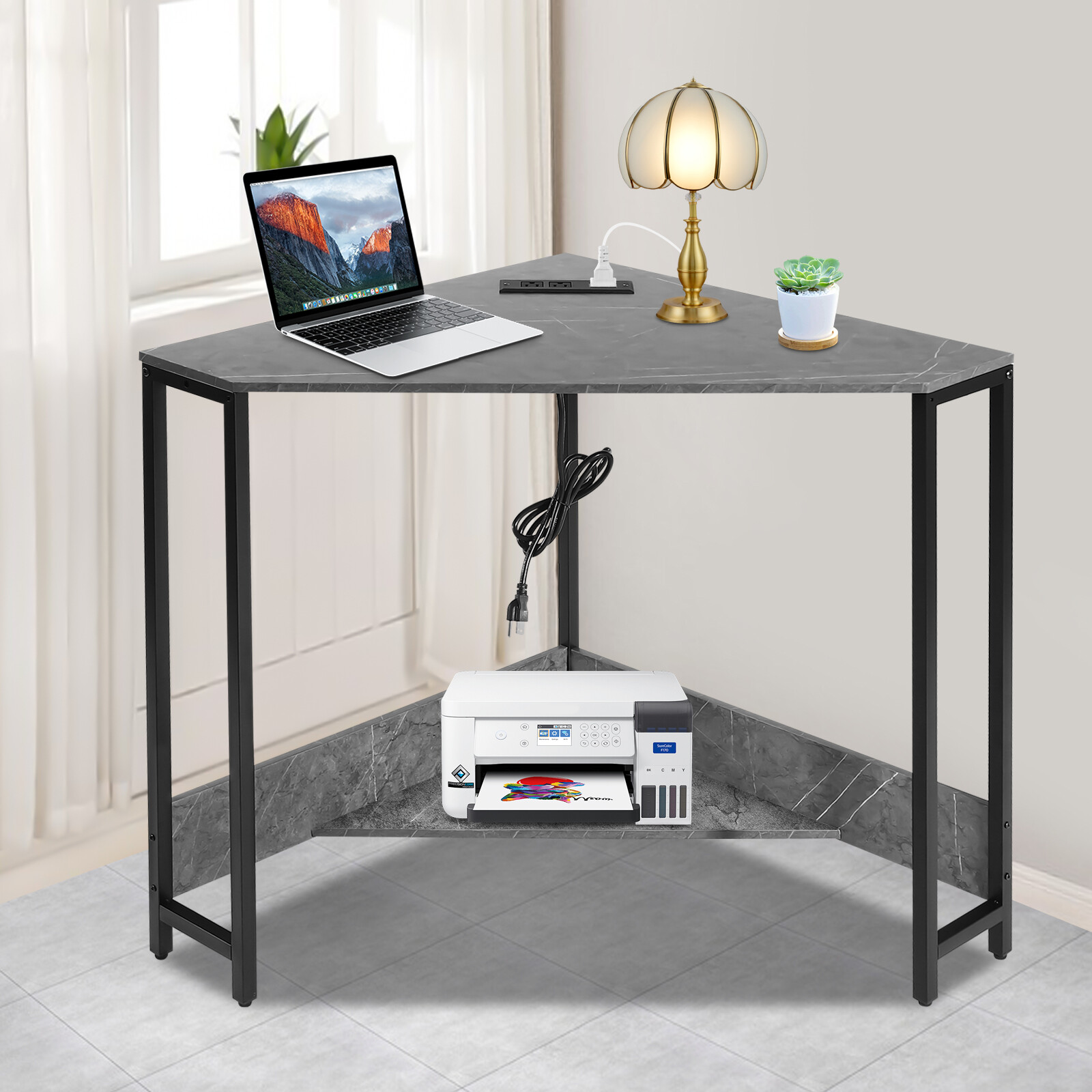 Small Computer Desk with Outlet Home Office Desk Free Standing Corner Desk