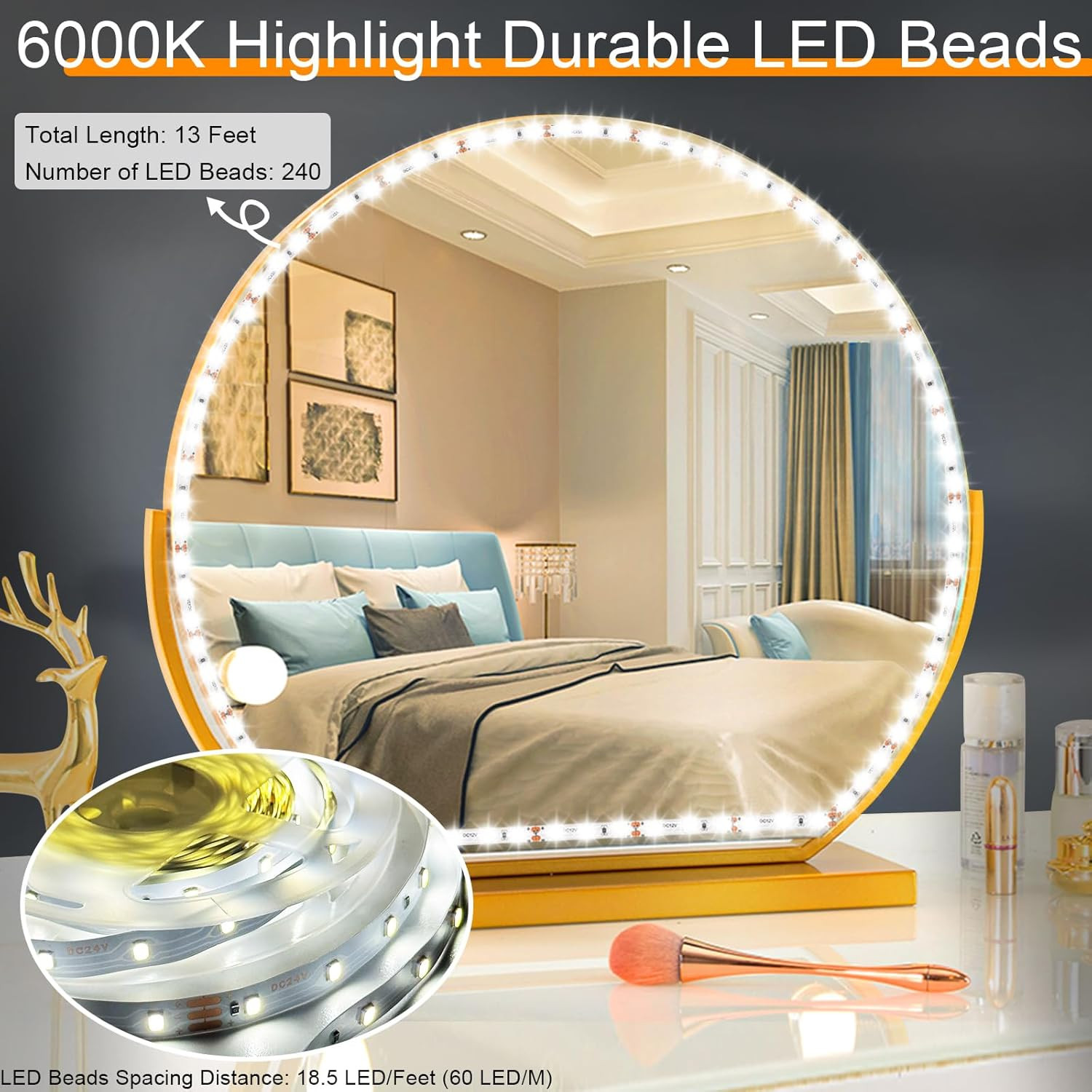 LED Vanity Mirror Lights for Makeup Dressing Table Vanity Set 13ft Flexible L…