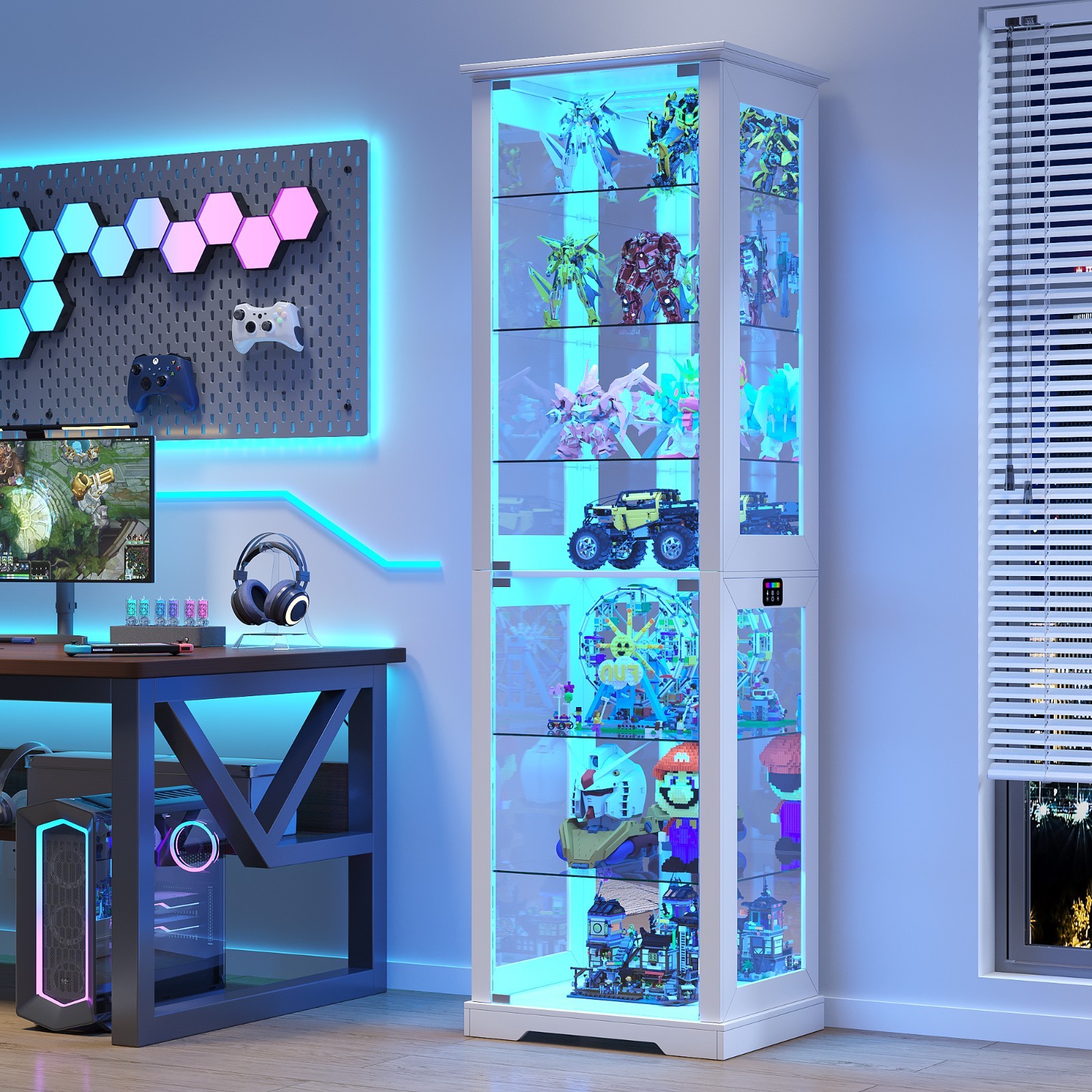 7-Tier Glass Display Cabinet with RGB Lights & App control for Collectables