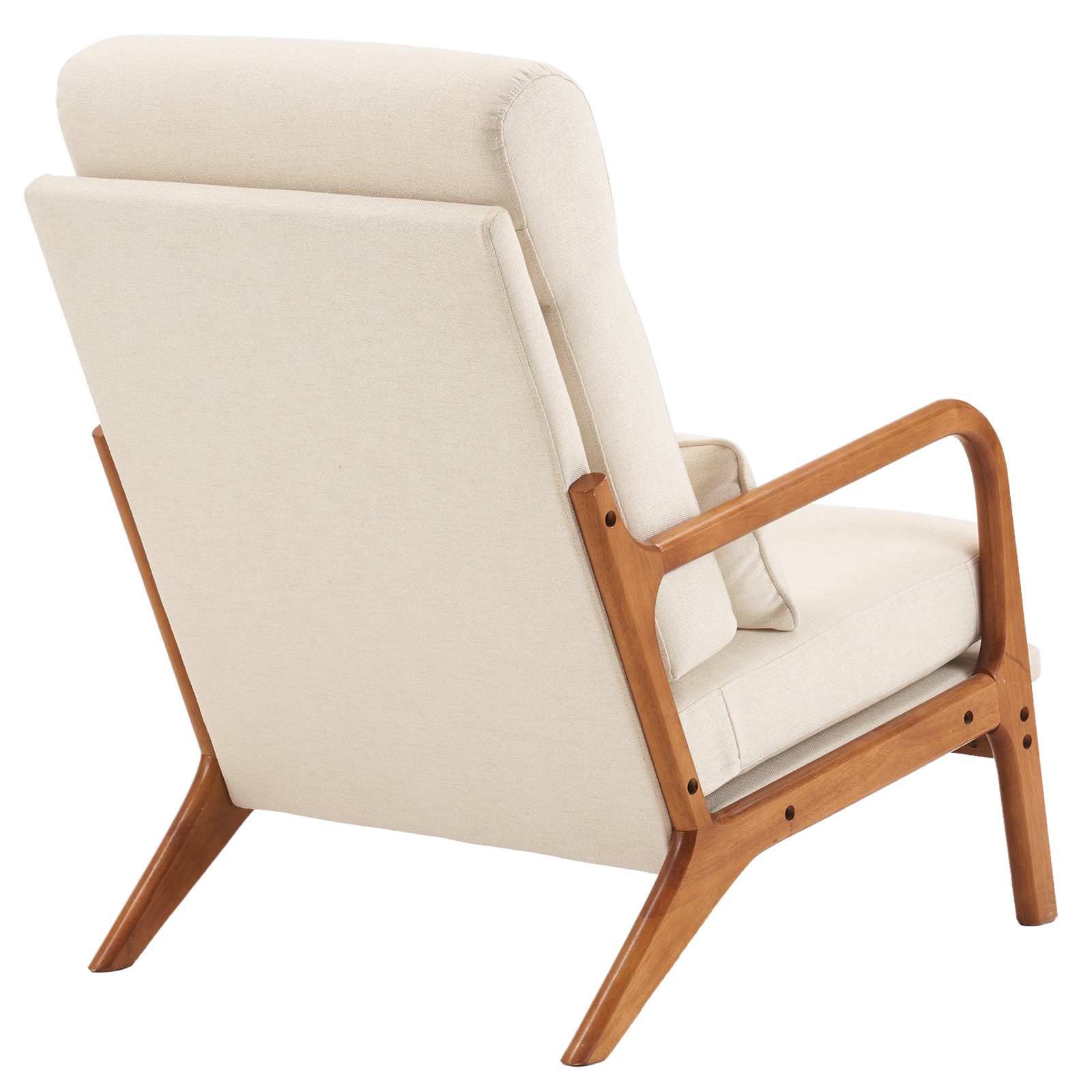 High Back Solid Wood Armrest Backrest Iron Frame Linen Indoor Leisure Chair Off