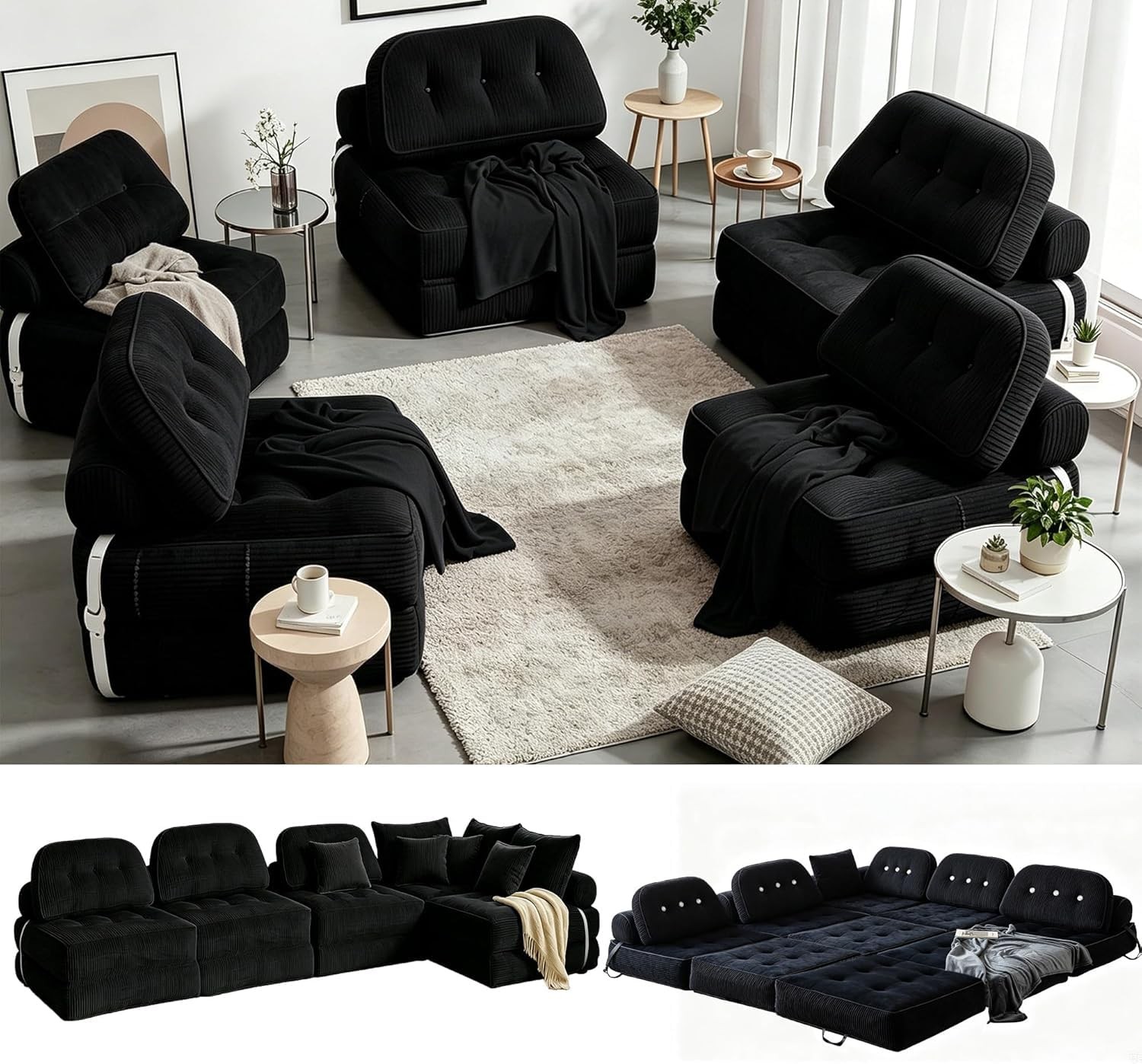 Folding Futon Sleeper Sofa Bed Chair, No Assembly, Black 5 | Dual-layer flannel
