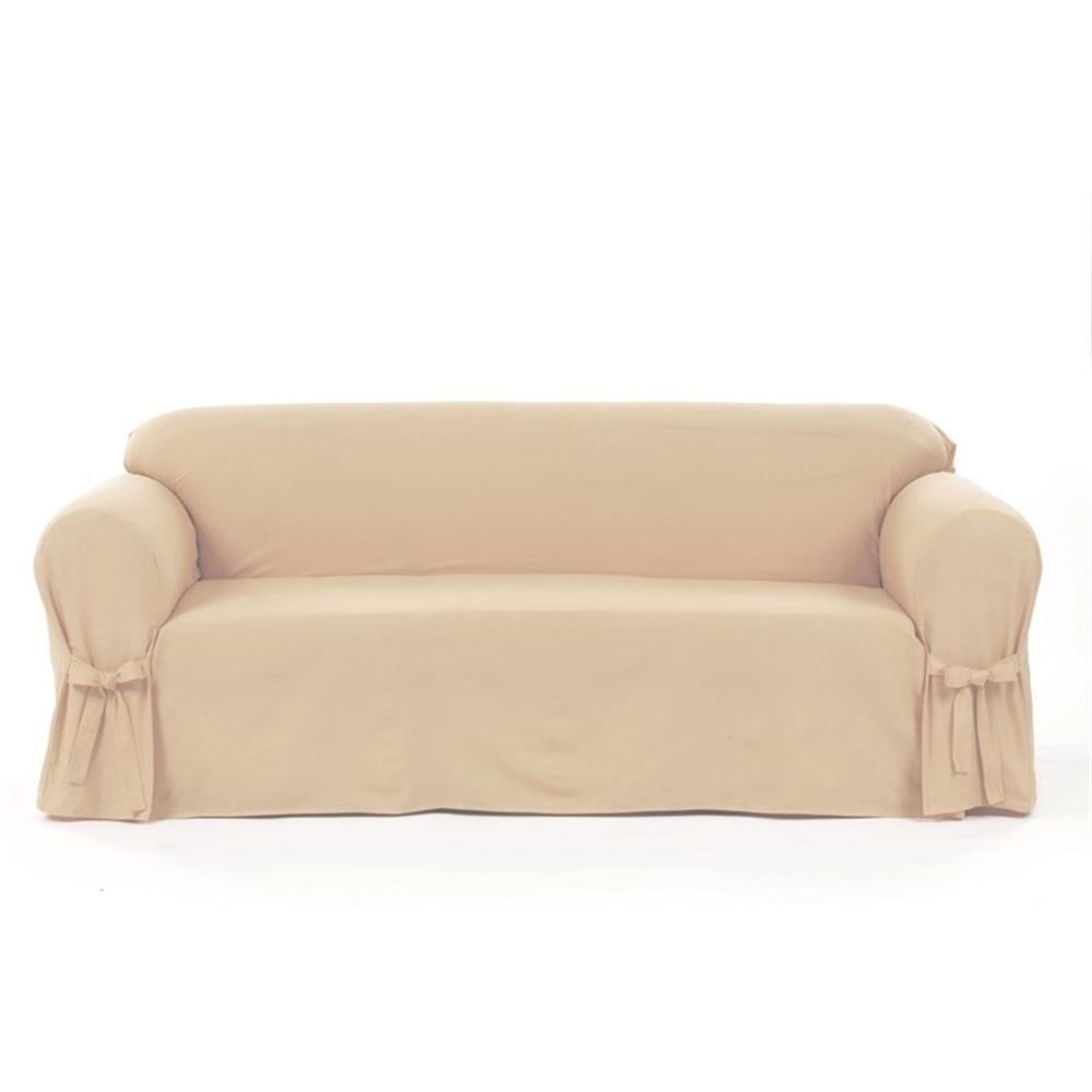 Cotton Twill One Piece Sofa Slipcover in Tan
