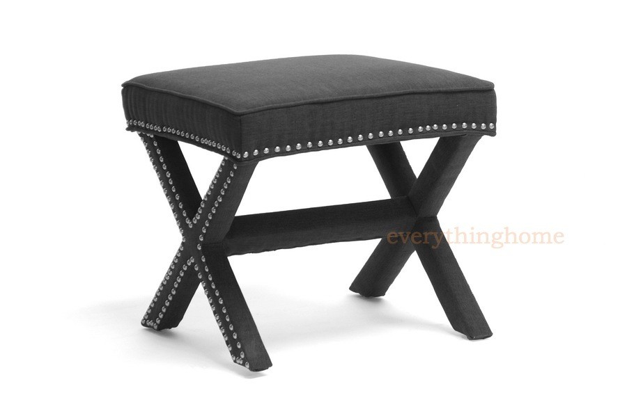 Hallway Bedroom Bench Stool Ottoman Nail Head Trim Black, Gray, Blue, White