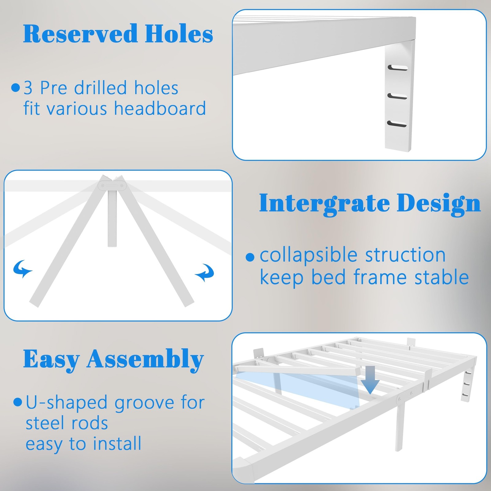 KOSOSO White 10 Inch Twin Bed Frames, Metal Bed Frame Twin Size Anti-Slip