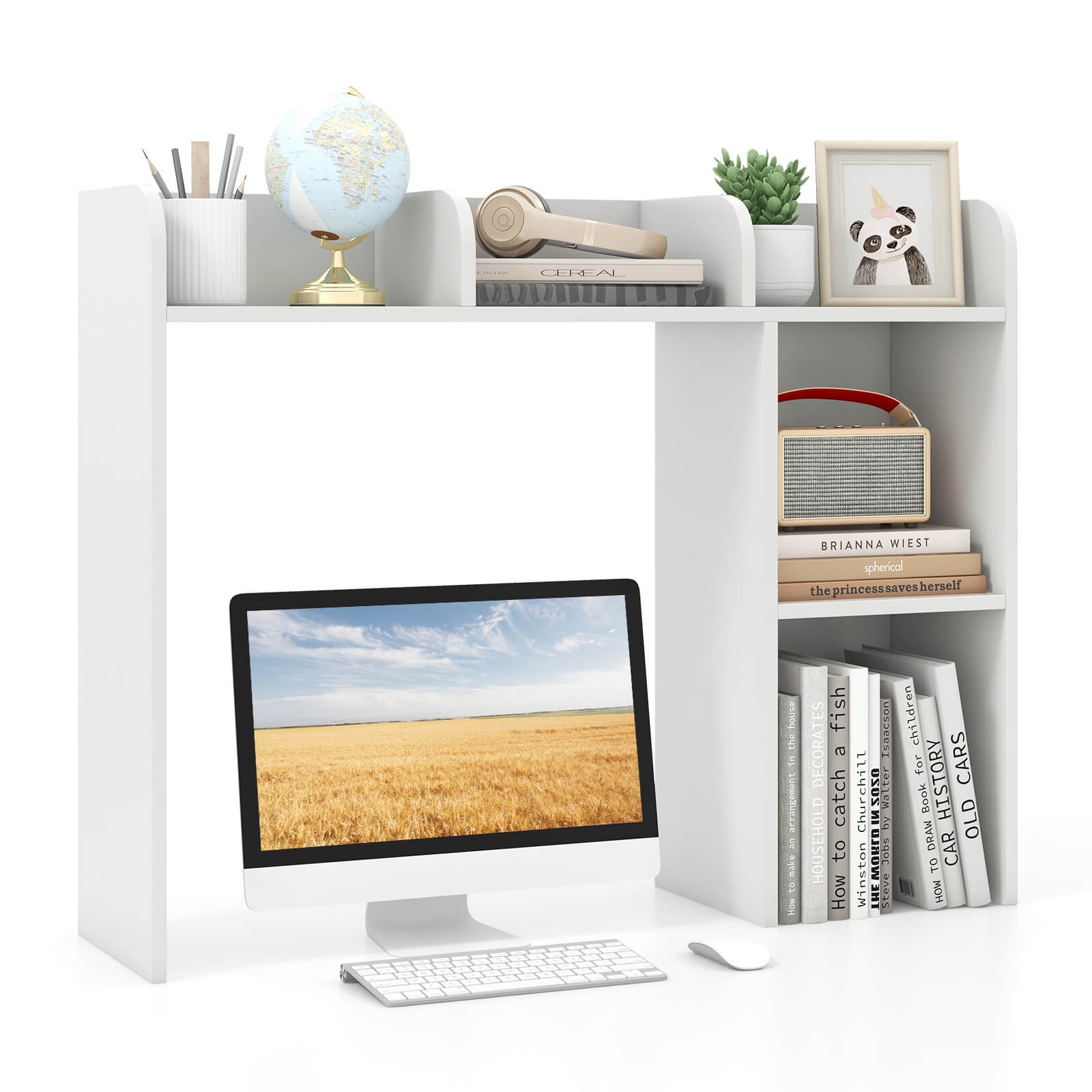 Desk Bookshelf Desktop Storage Shelf for Monitors up to 27″ w/ Anti-tip Kits