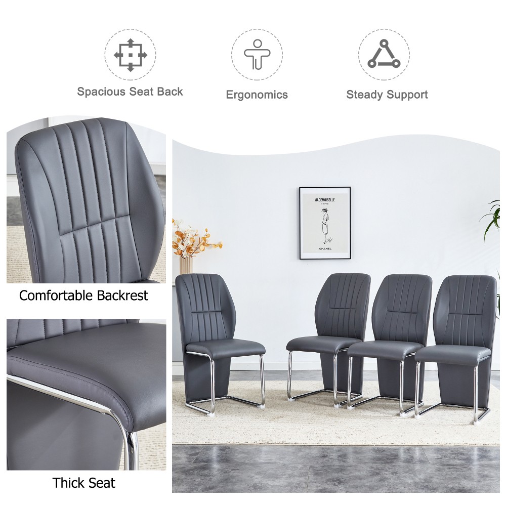 4 dining chairs made of PU material, featuring high backrests and legs