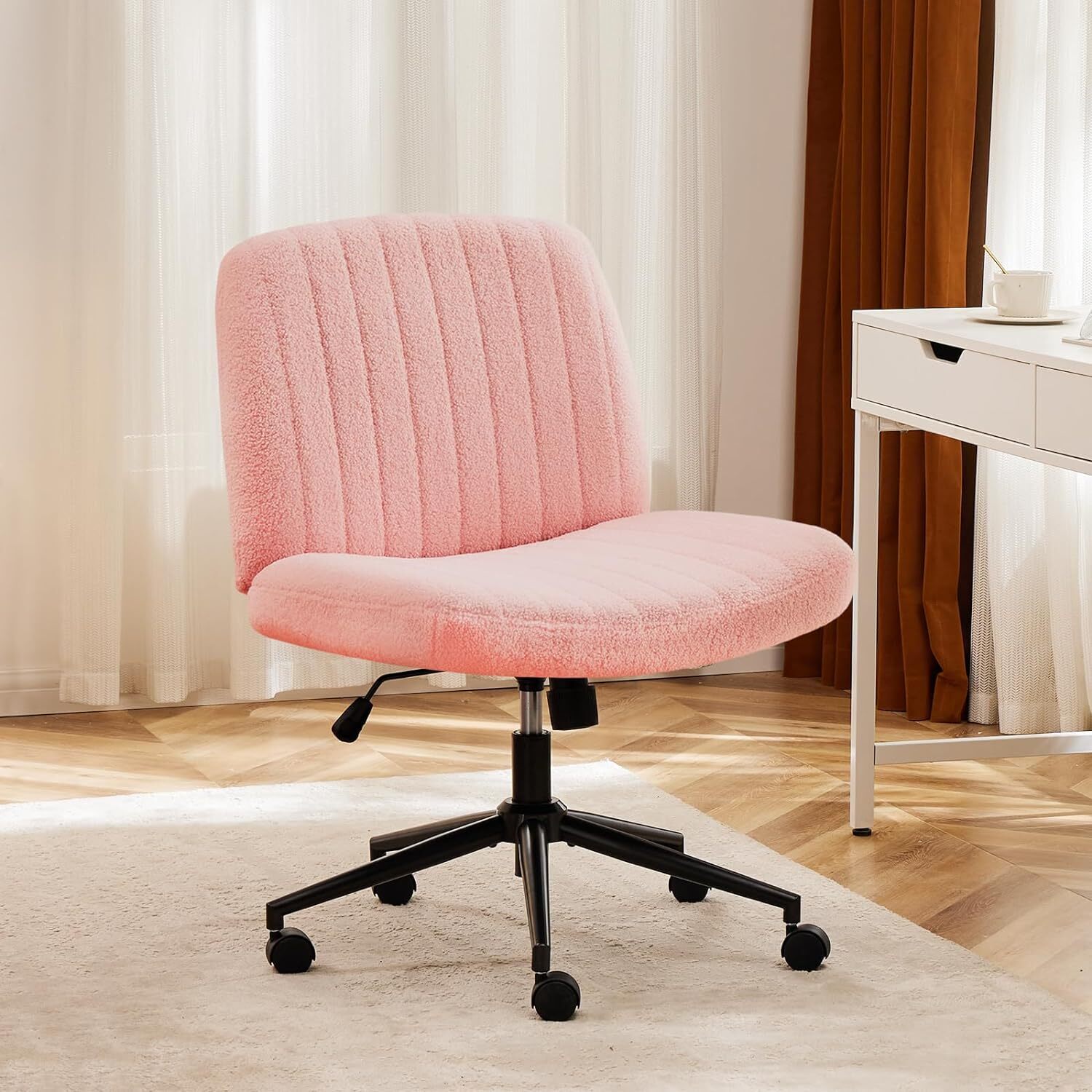 Teddy Velvet Padded Modern Swivel Criss Cross Legged Office Chair with Wheels