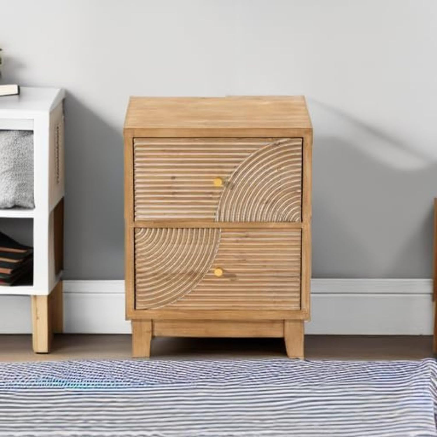 Set of 2 2-Drawer Farmhouse Nightstand, Mid Century Nightstand Fully Assembled w