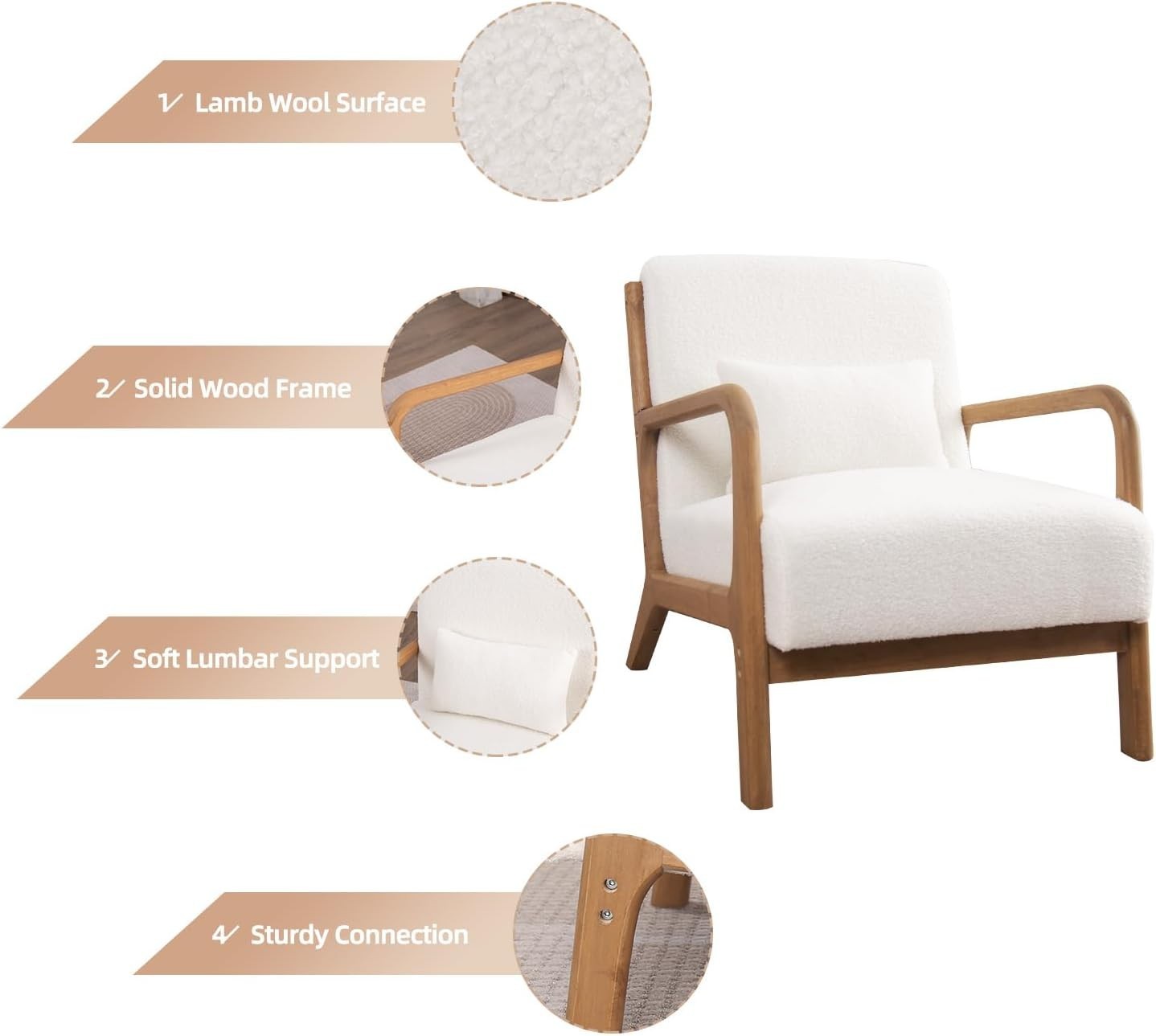EBELLO Set of 2 Mid Century Modern Accent Chair with Wood Frame Reading Armchair