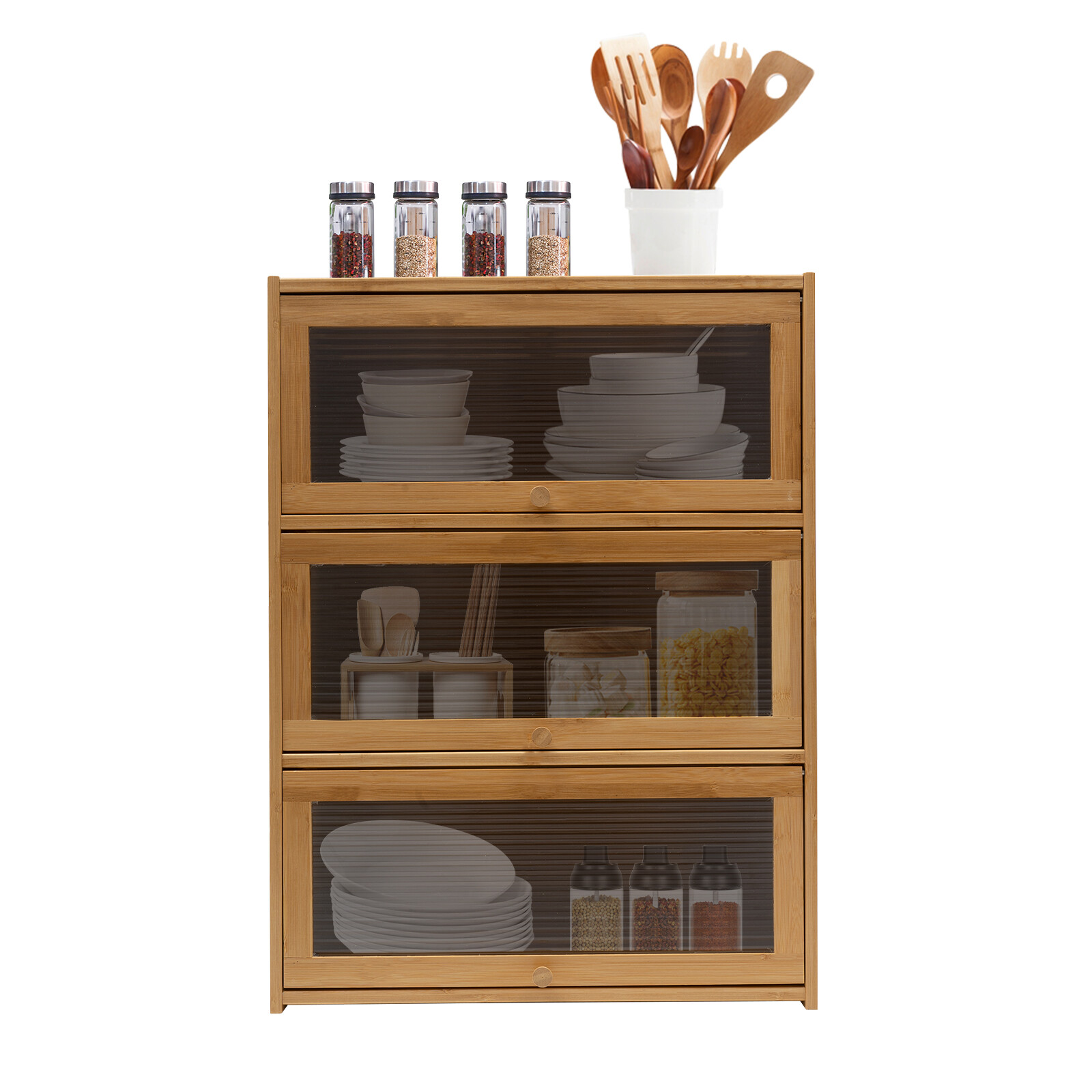 Storage Cabinet, Countertop Cabinet, Bamboo Organizer for Kitchen Living Room