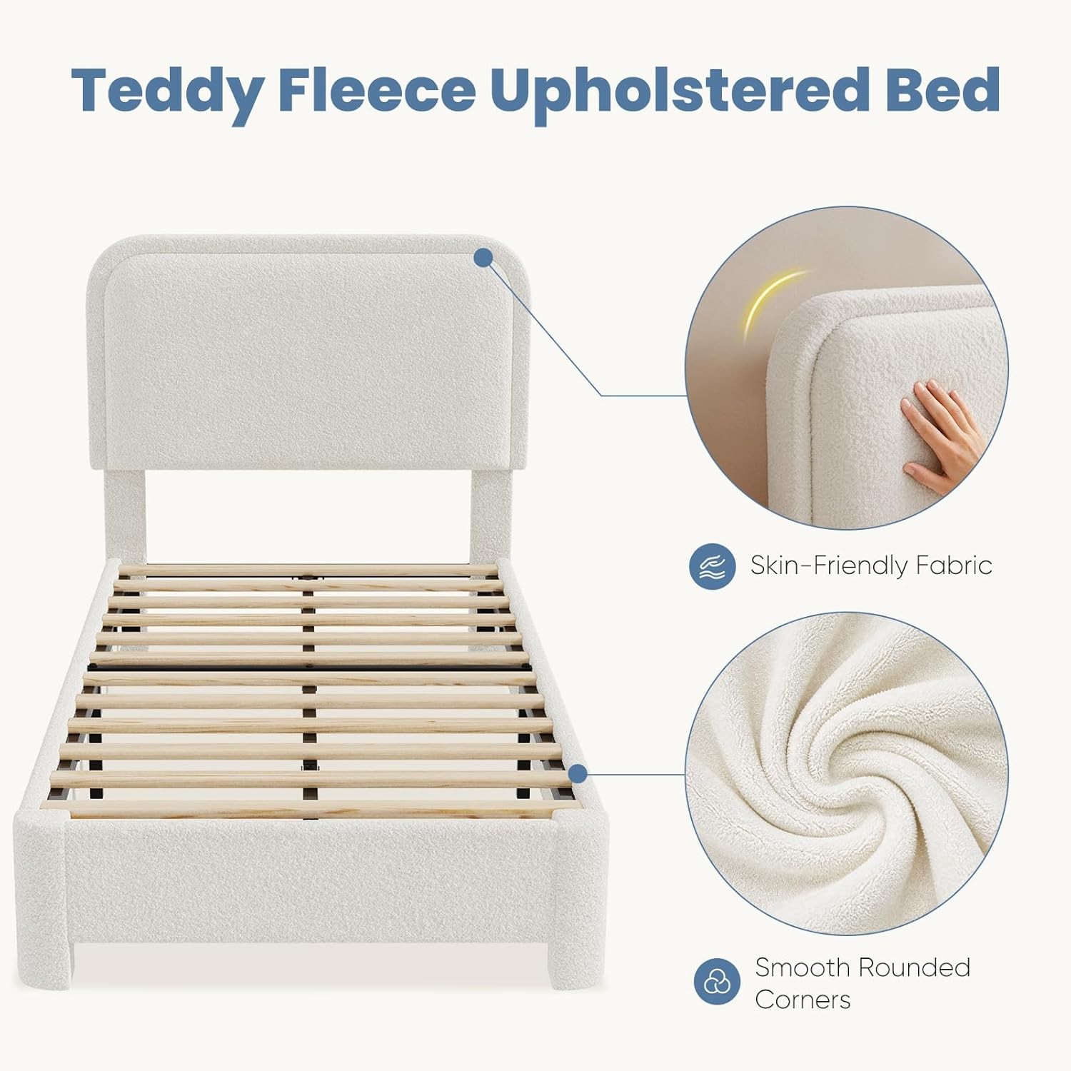Cloud Bed Frame with Adjustable Headboard Luxurious Teddy Boucle Platform Bed