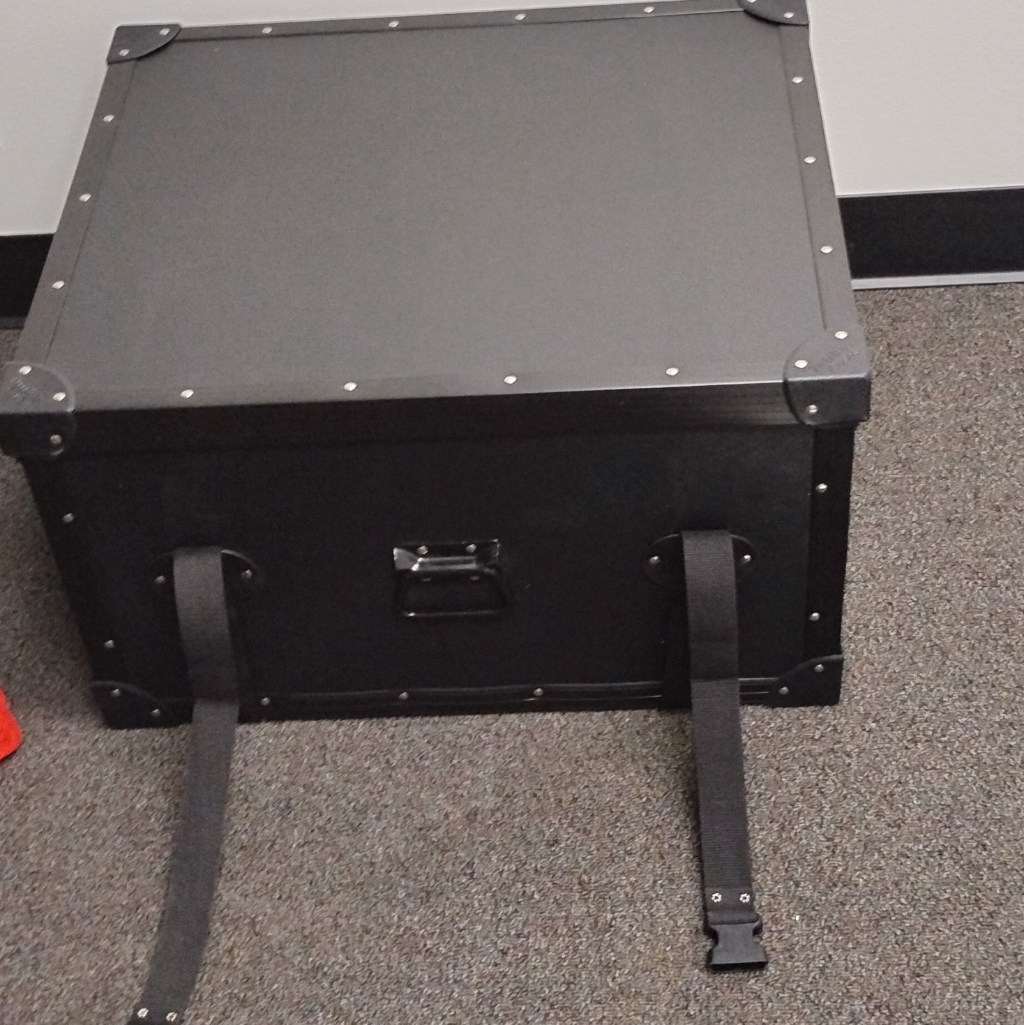 Black Rectangular Hard Trunk Storage Chest w/ Hinged Lid & Carry Handles