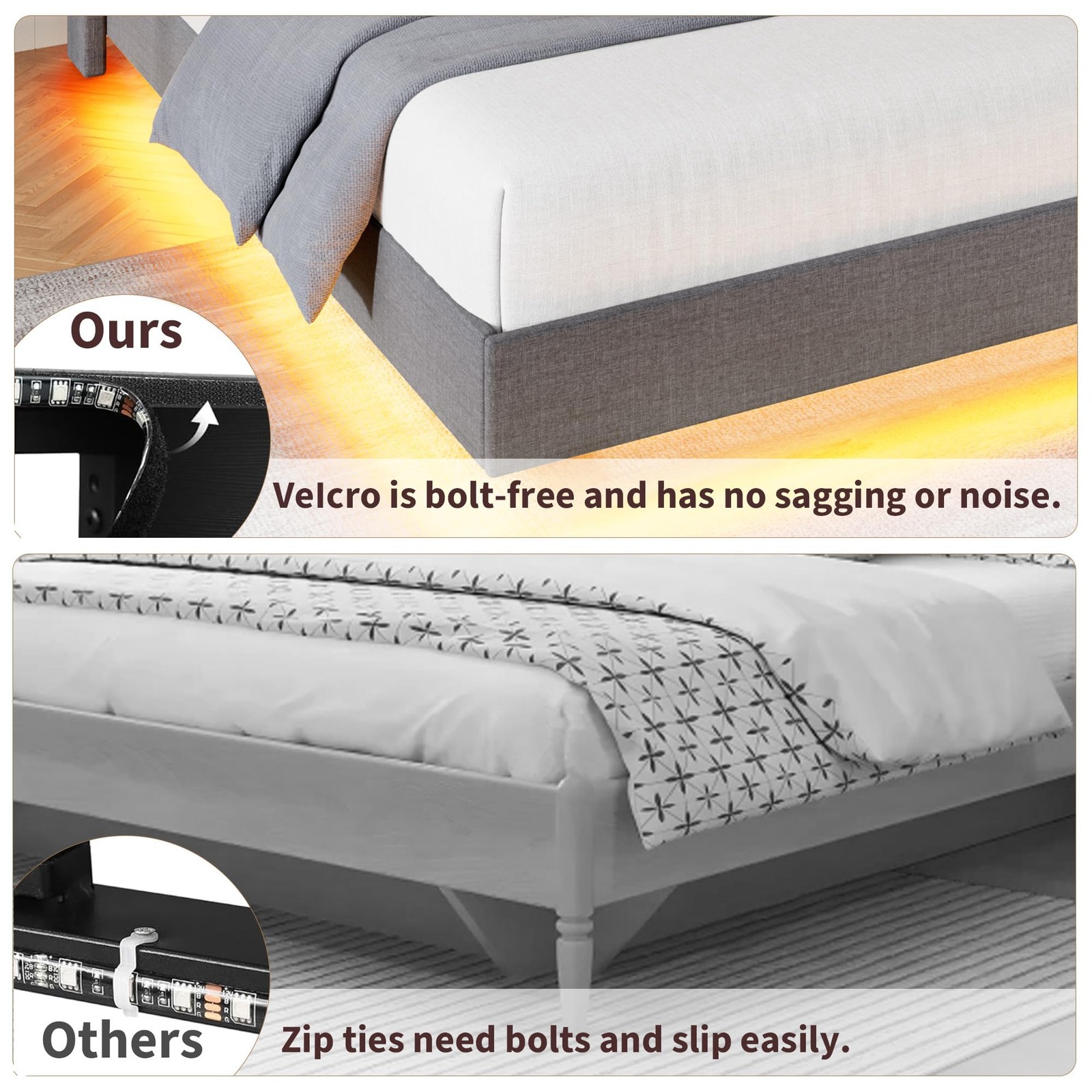 ✨Full/Queen/King Size Floating Bed Frame Upholstered Platform Bed w/ LED Lights