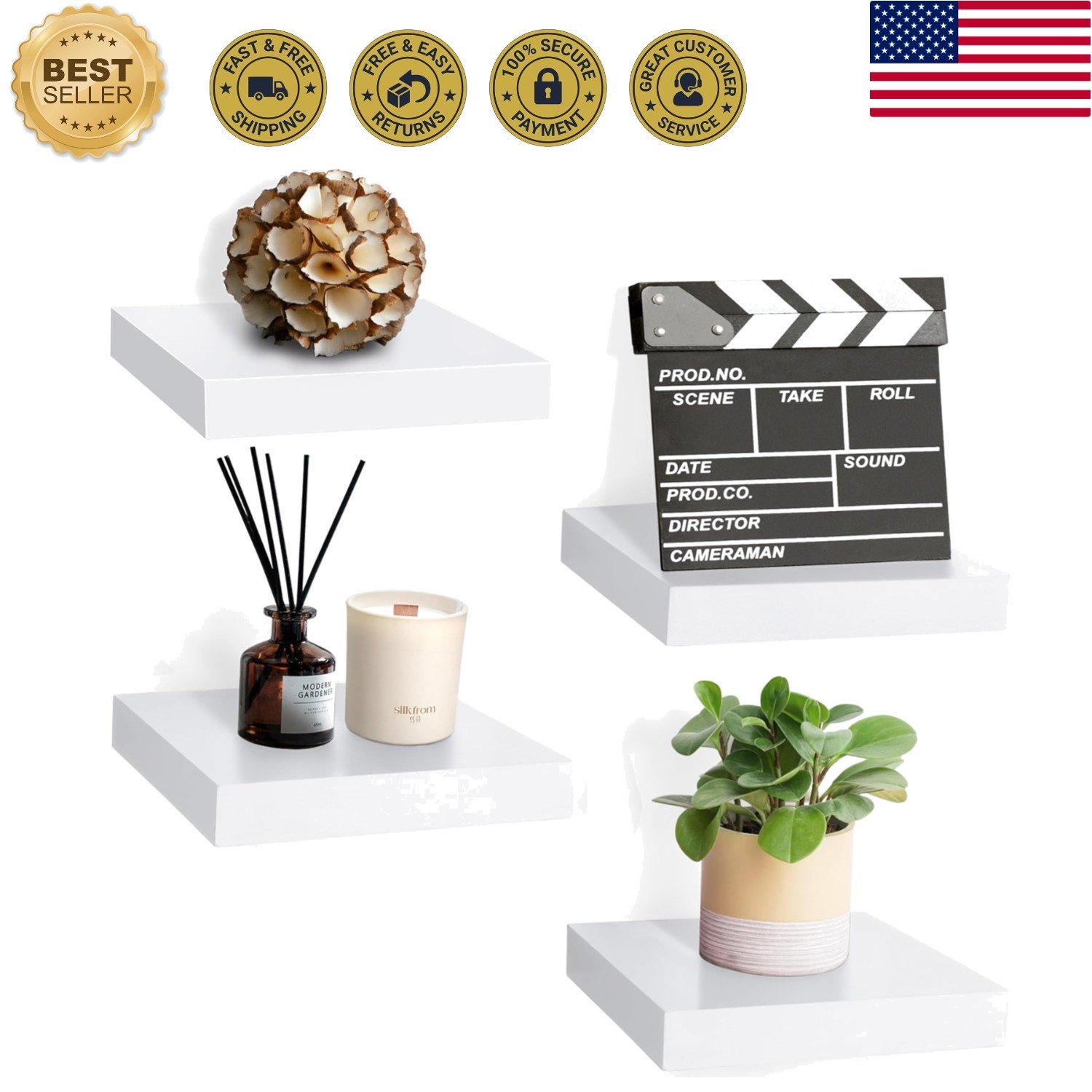 9X9 Inch Floating Shelves for Wall – Square Floating Shelf with Invisible Mou…