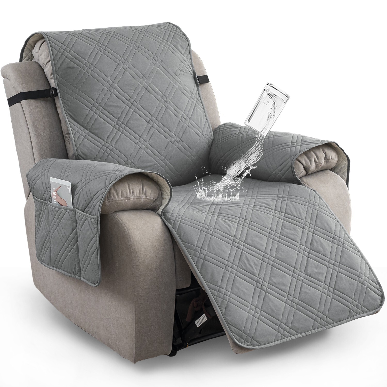 100% waterproof non-slip recliner cover, pockets, furniture protection trim