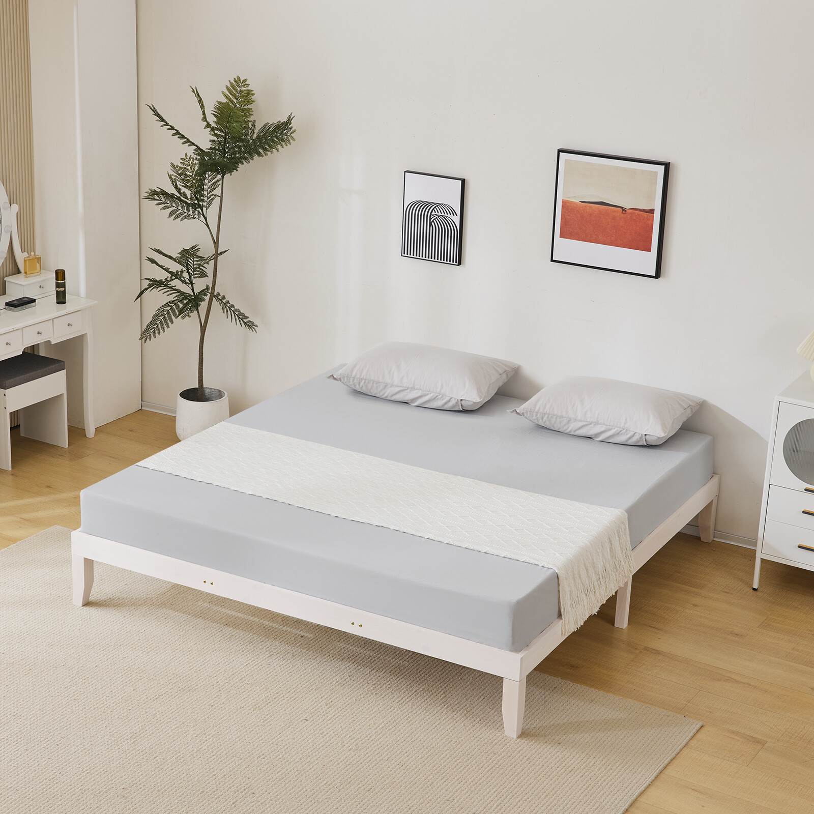 Twin Full Queen King Solid Wood Platform Bed Frame Strong Wood Slat Support