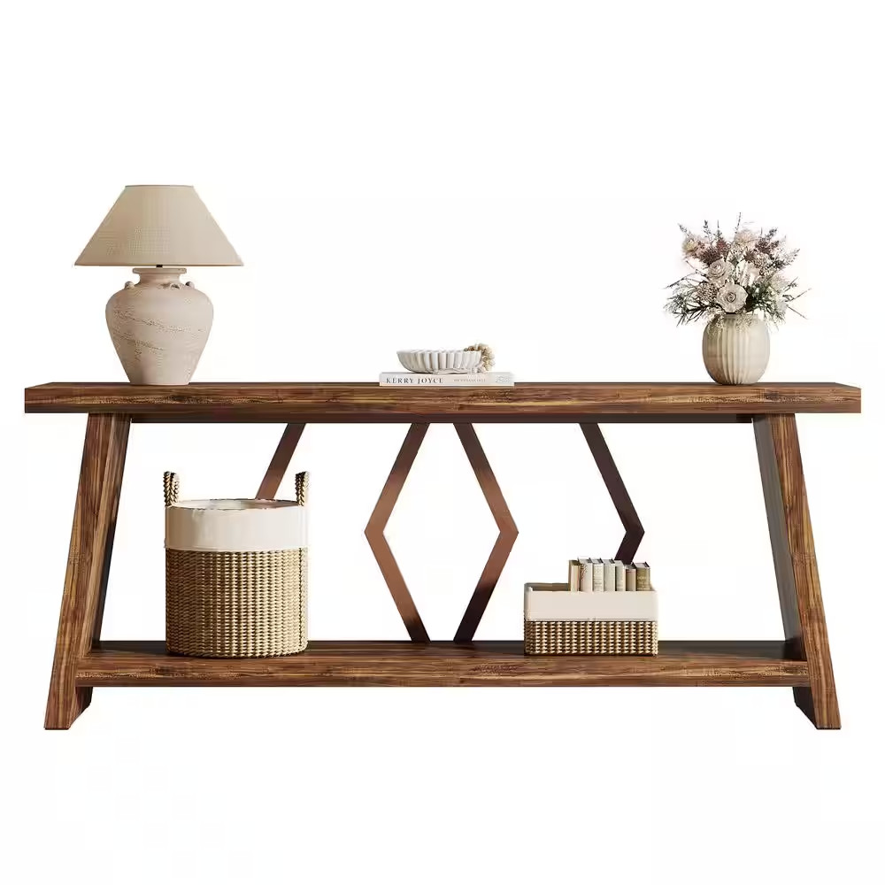 Turrella 70.9 In. Brown Rectangle MDF Console Table Entryway Table Accent Table