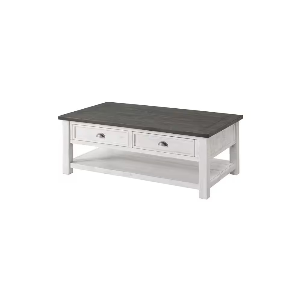 Monterey 50 In. White/Gray Rectangle Wood Top Coffee Table with Storage