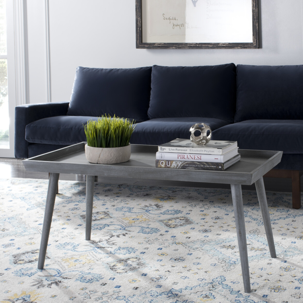 SAFAVIEH Nonie Coffee Table With Tray Top | Slate / Grey |