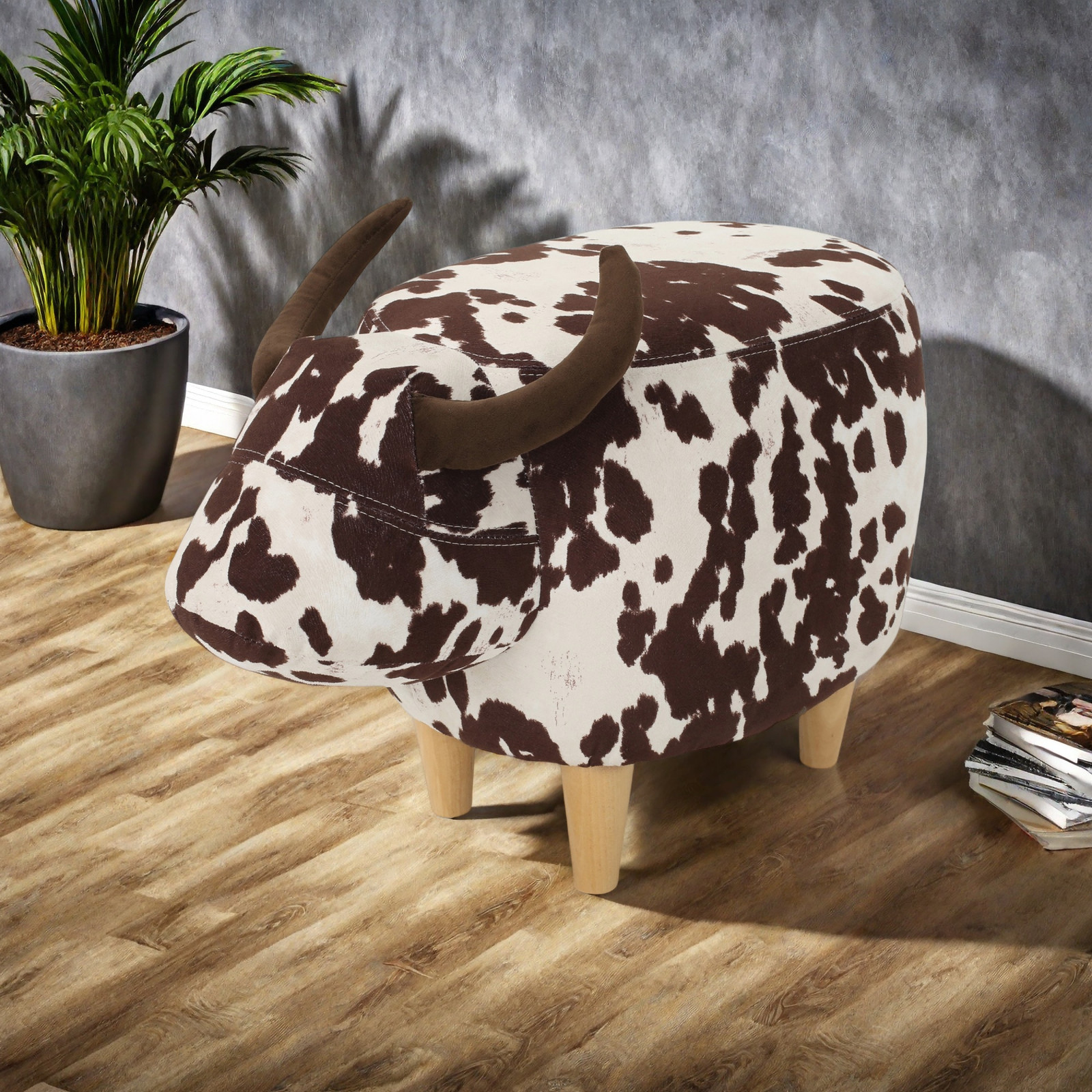 Modern Cow-Shaped Animal Ottoman/Footstool, Accent Stool Home Decor for Bedroom