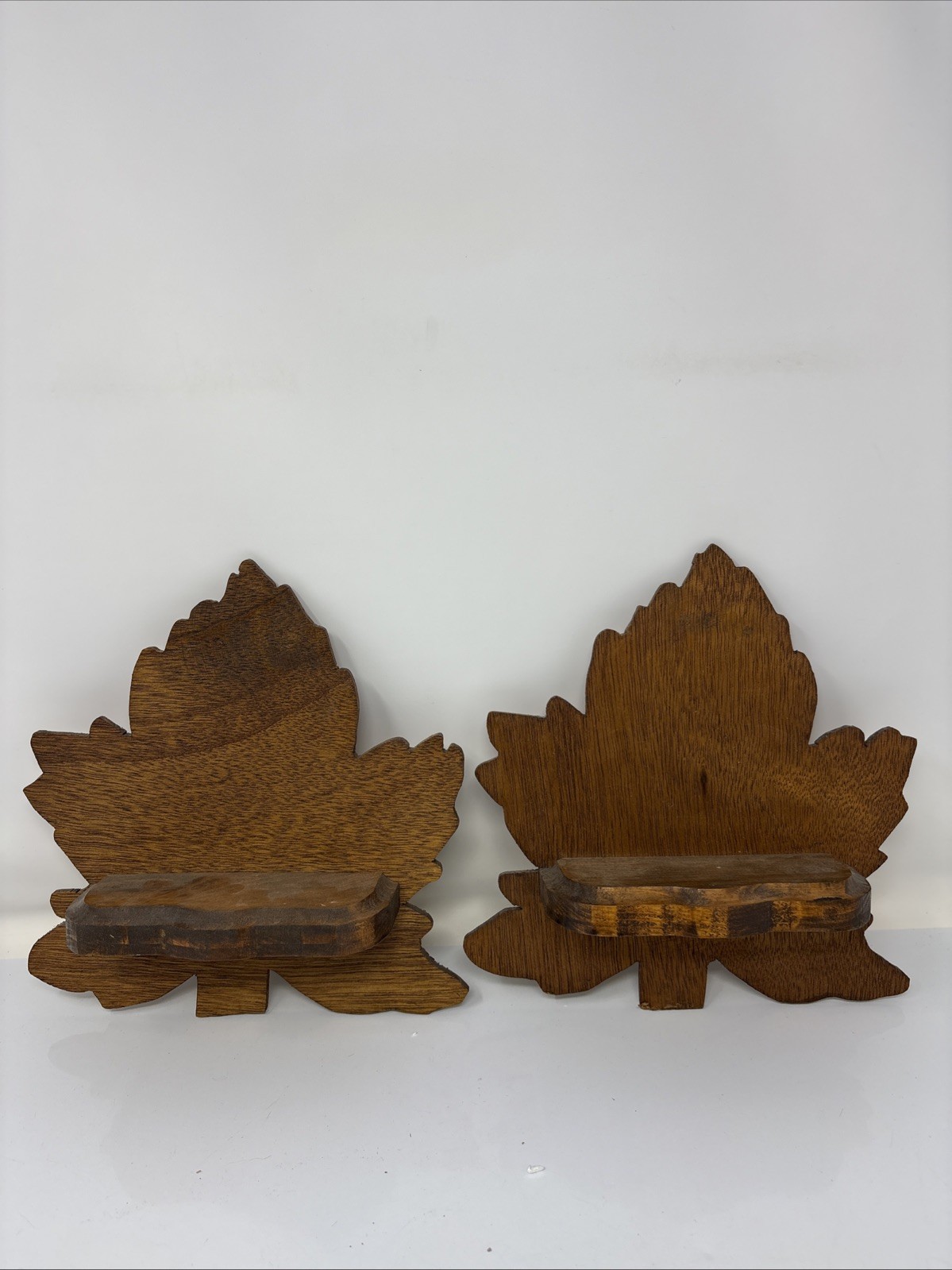 Vtg Pair Of Handmade Wood Maple Leaf Knick Knack Shelves Imperfect READ Granny