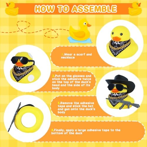 1pc Black Gangster Rubber Duck Car Accessories with Cowboy Hat, Sunglasses,