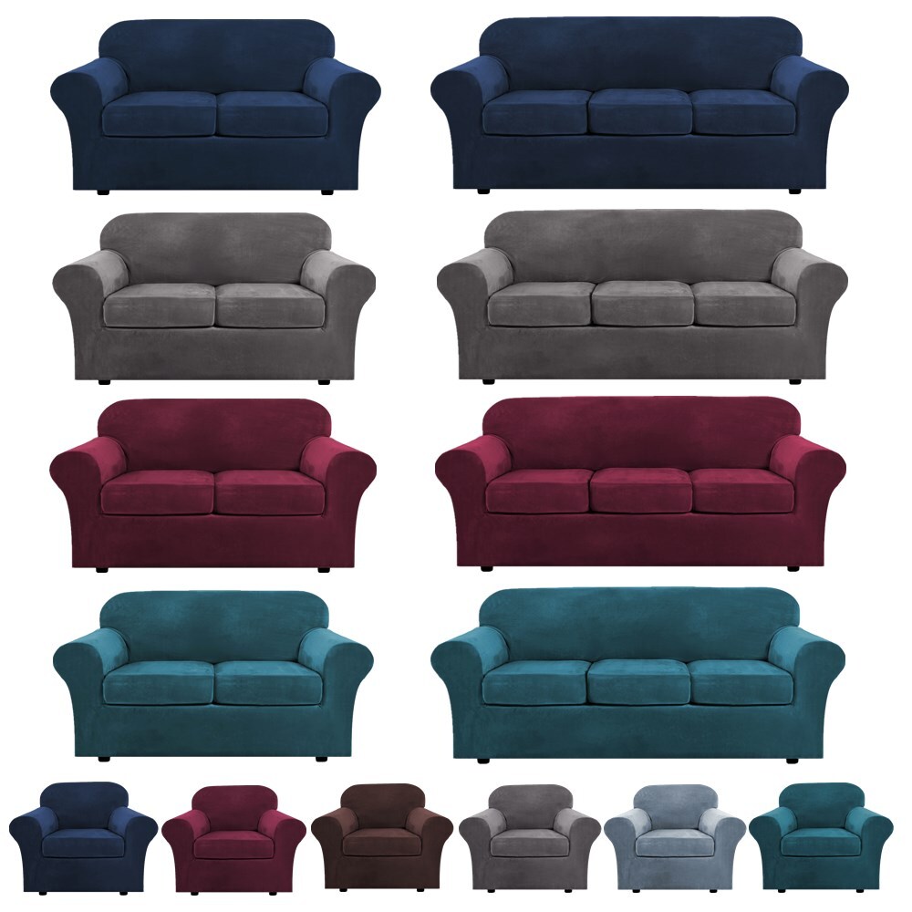 Velvet Sofa Covers with Sofa Cushion Cover Couch Chair Slipcover 1/2/3 Seater