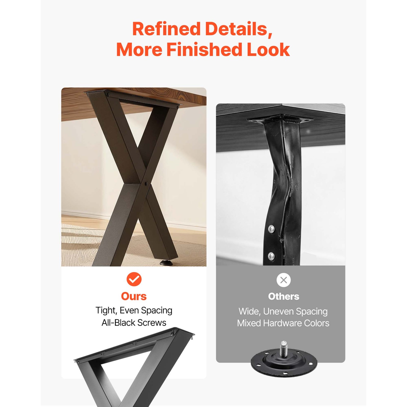 Uimoso Steel Table Legs 29.5 x 29.9 in X Frame 2204 lbs Capacity Set of 2 Black