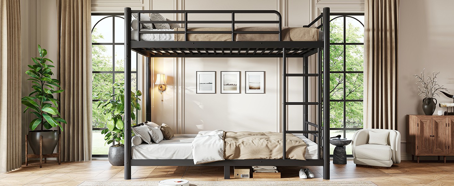 Twin XL over Twin XL Metal Bunk Bed, Space-Saving 2-in-1 Convertible Bed, Black