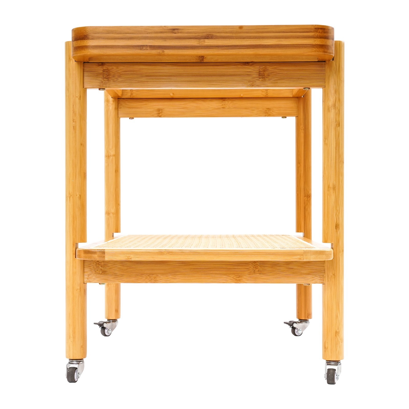 Tempered Glass, Resin, Bamboo Coffee Table with Wheels, 2 Shelves Sofa Table