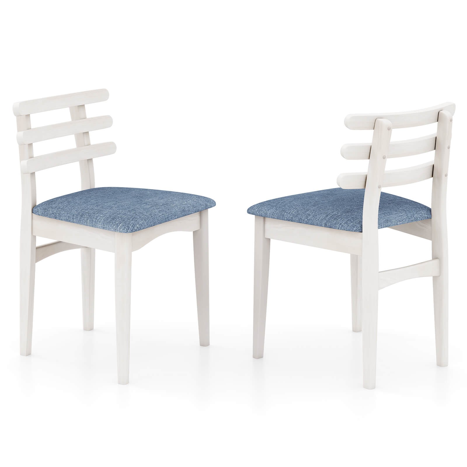 Dining Chairs Set of 2 w/ Rubber Wood Frame Padded Seat & Open Ladder Low Back