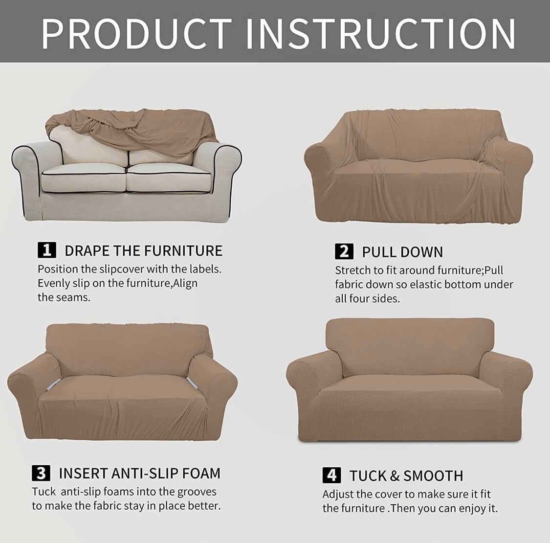 Stretch Oversized Slipcover By Easy-Going, Ivory, Easy Care, Anti-slip, Elastic