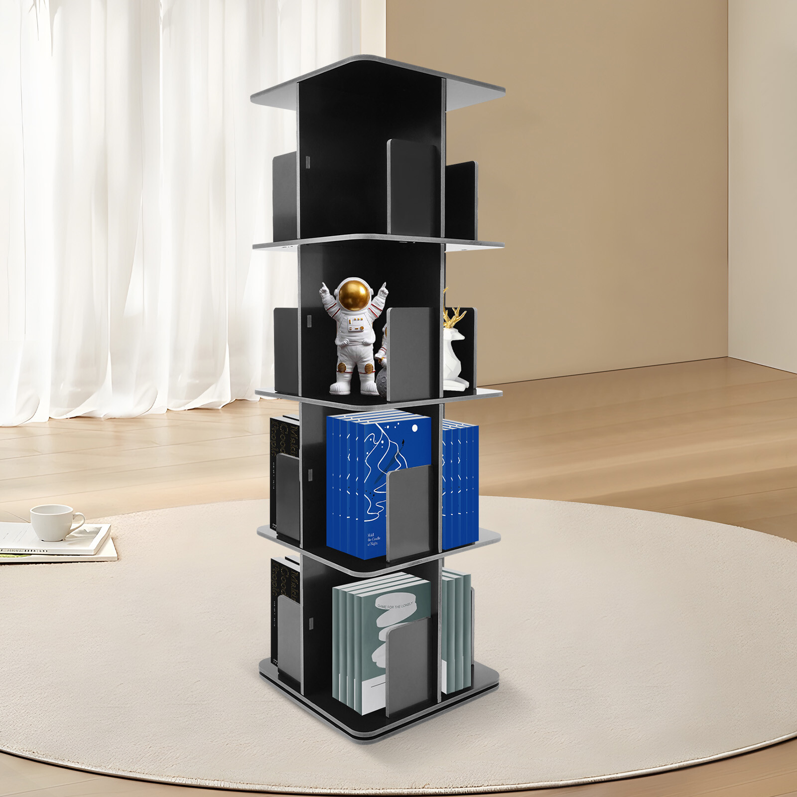 4 Tier 360° Rotating Bookcase Standing Shelf Corner Bookcase Office Shelf 50.5in