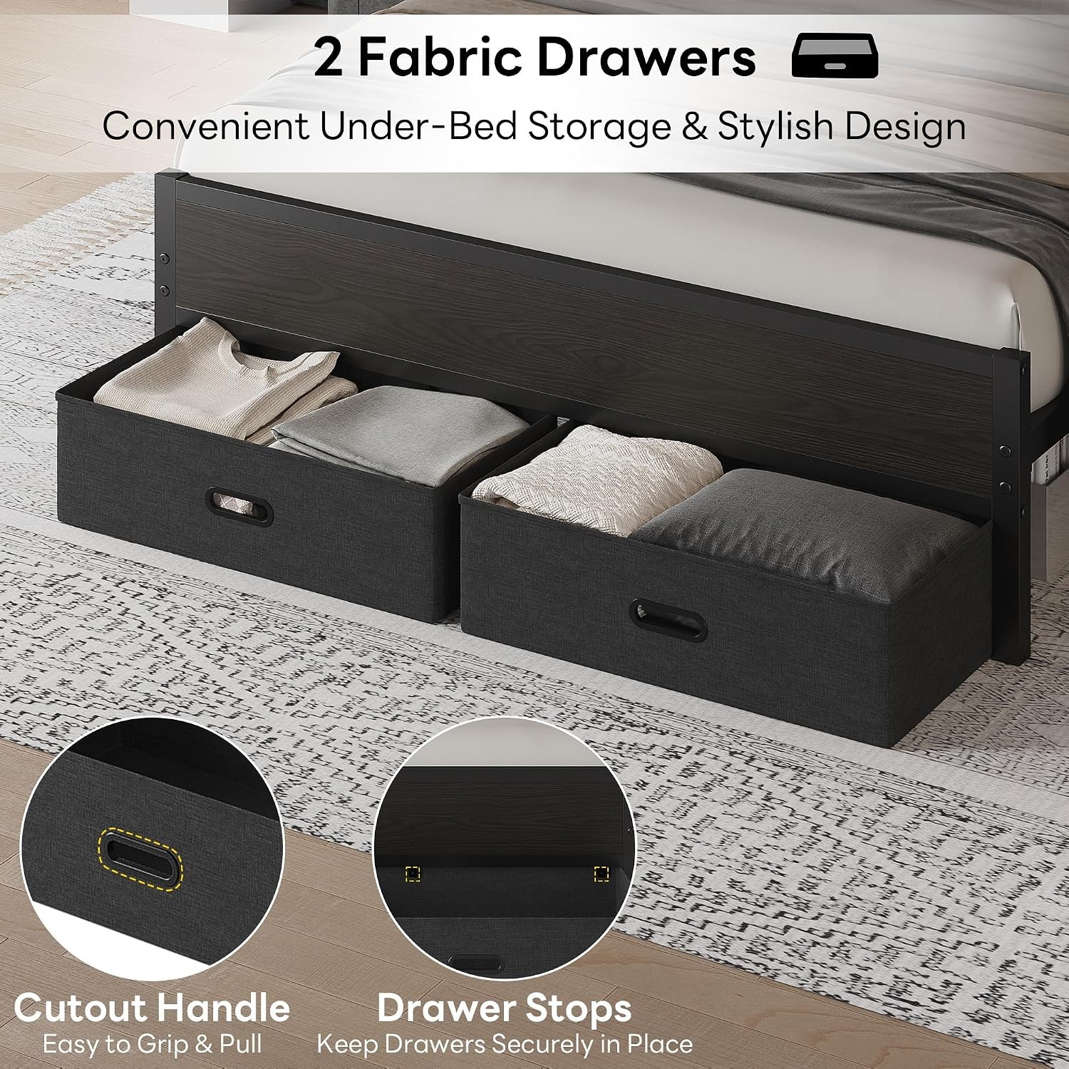 Full Size Bed Frame with 2 Storage Drawers Upholstered Headboard | Full